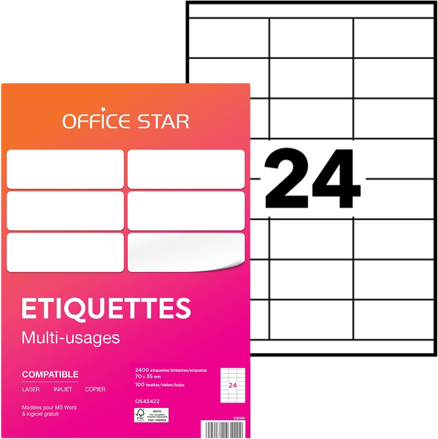 Detalle de Office Star Étiquettes 70x35 mm 2400