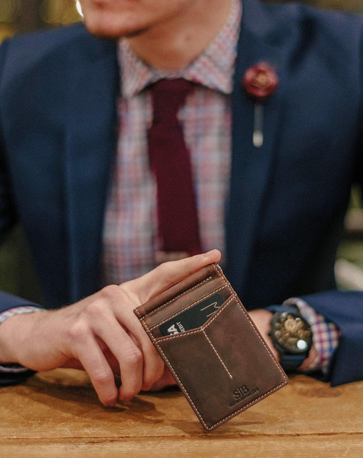 Detalle de SERMAN BRANDS Bifold Wallet in Full-Grain Leather