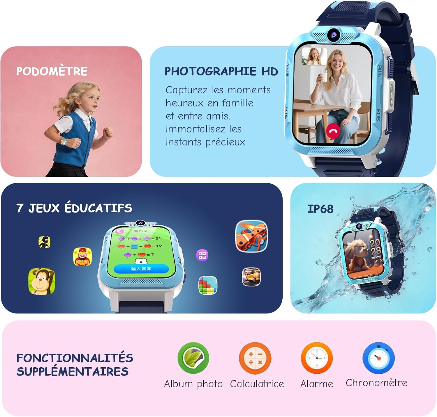 Thumbnail 6 de IOWODO Montre Connectée Enfant 4G avec GPS – sécurité, appels vidéo et mode École