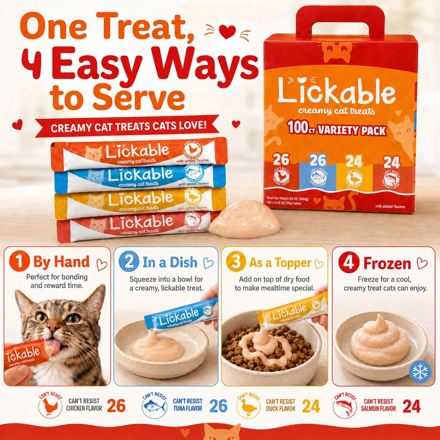 Thumbnail 4 de Fieldcrest Farms 7325 Lickable Cat Treats, 100-Count Variety Pack with Taurine
