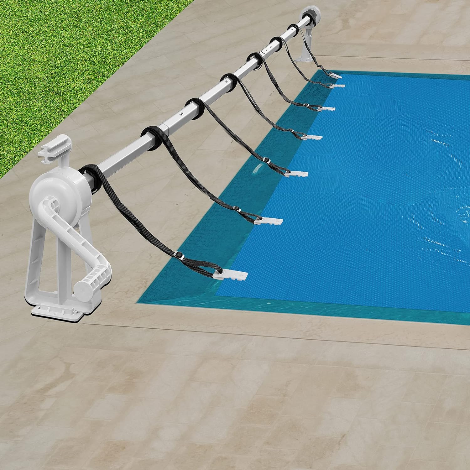 Detalle de Arebos Aufrollsystem für Solar- und Poolplanen – verstellbar (1,05–6,15 m) und witterungsbeständig