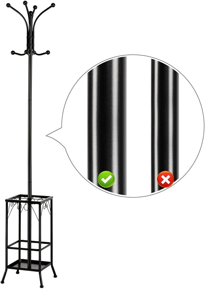 Thumbnail 6 de Yaheetech 186 cm Metal Coat Stand with 8 Hooks, Umbrella Holder and Solid Base – Free Standing Black