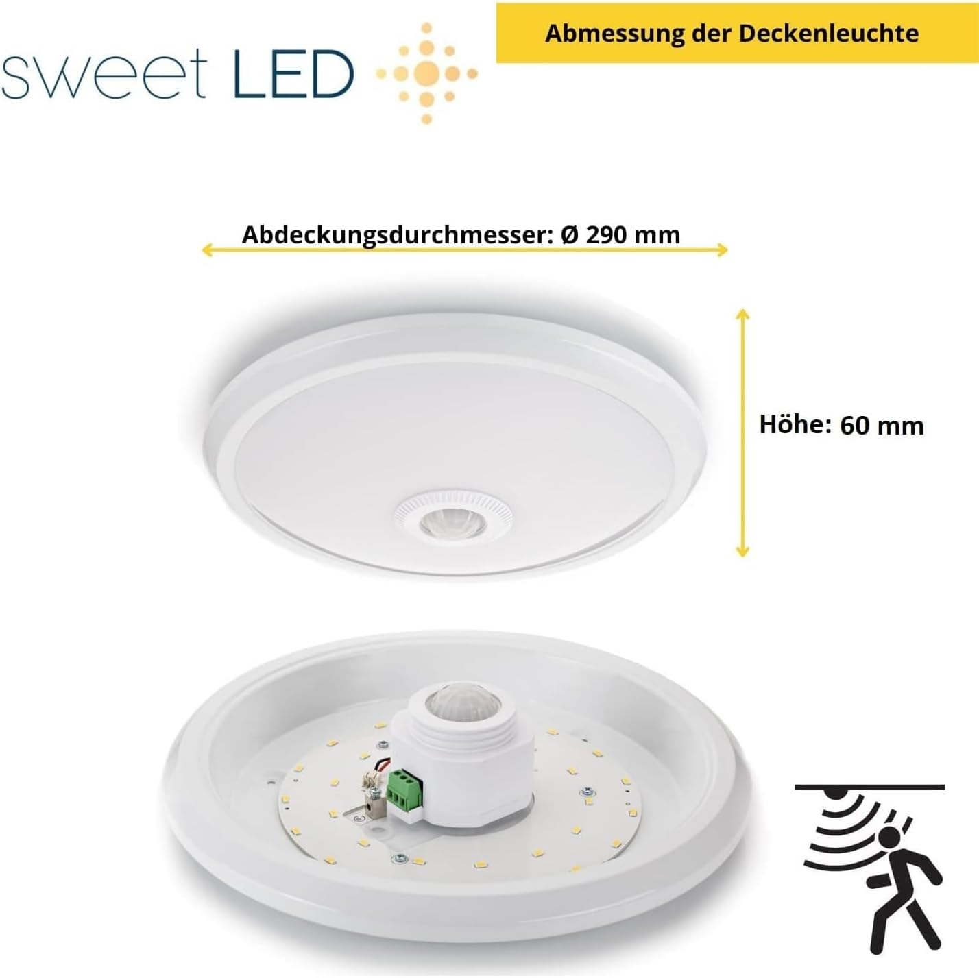 Detalle de Sweet Led Deckenleuchte mit Bewegungsmelder – 12W, 850lm, 4000K, Ø29 cm