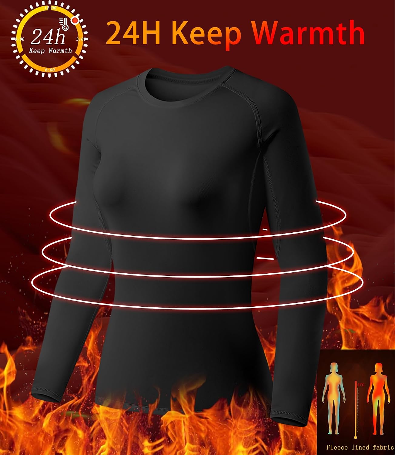 Detalle de TELALEO Women's Thermal Shirts 4-Pack, Fleece-Lined Long-Sleeve Compression Tops