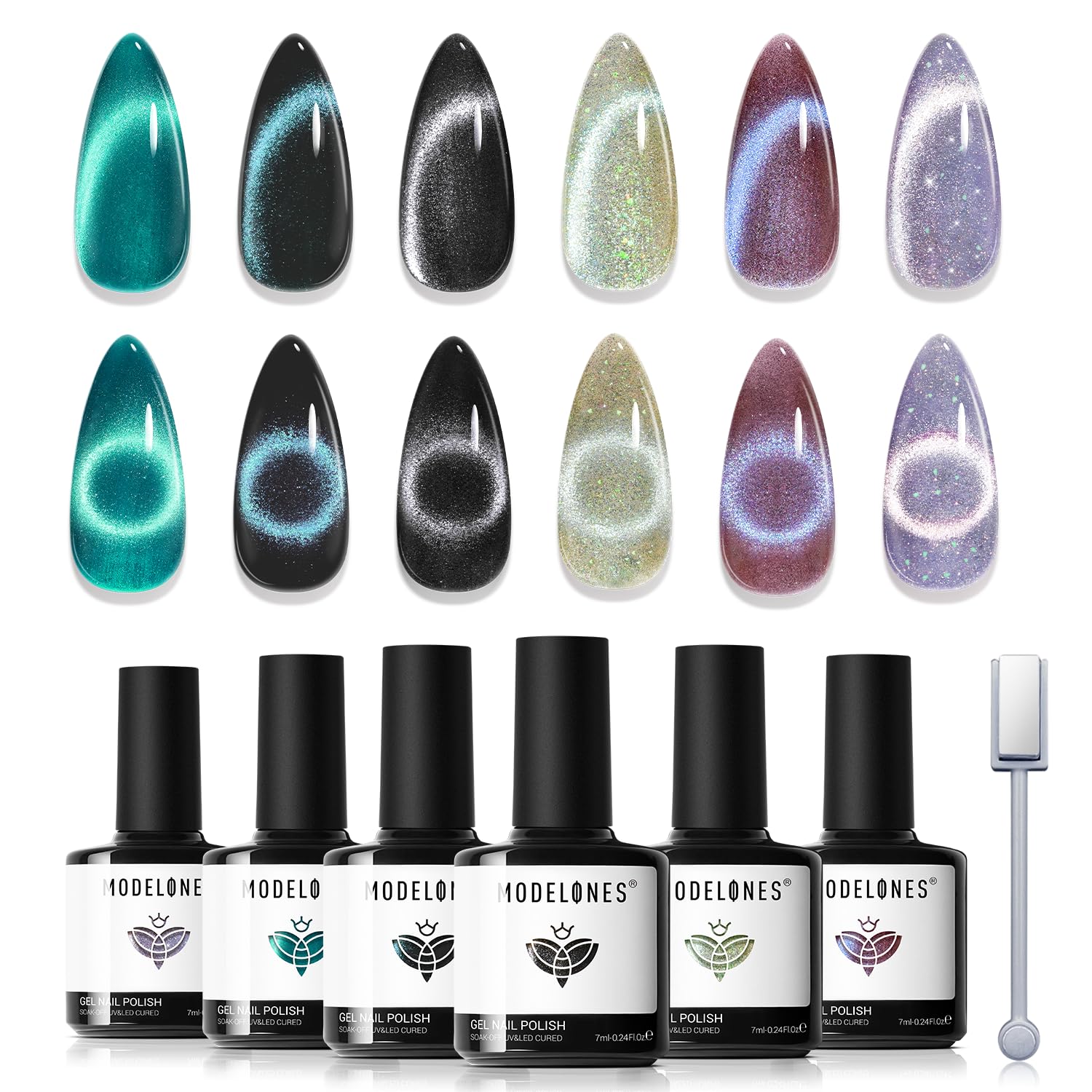 Detalle de Modelones Cat Eye Gel Nail Polish Set, 6 Colors