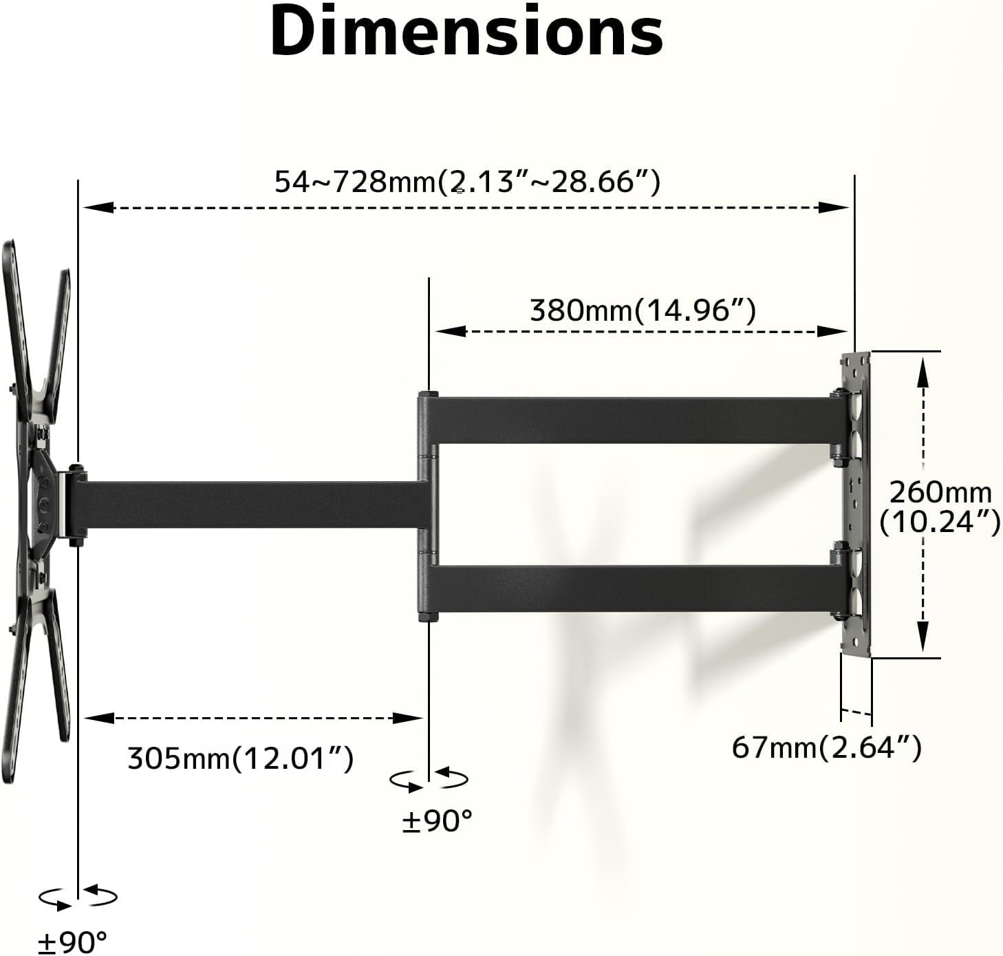 Thumbnail 6 de TV Wall Bracket with 728 mm Long Arm (Corner Swivel & Tilt) for 23–65 Inch TVs, up to 35 kg, Max VESA 400×400
