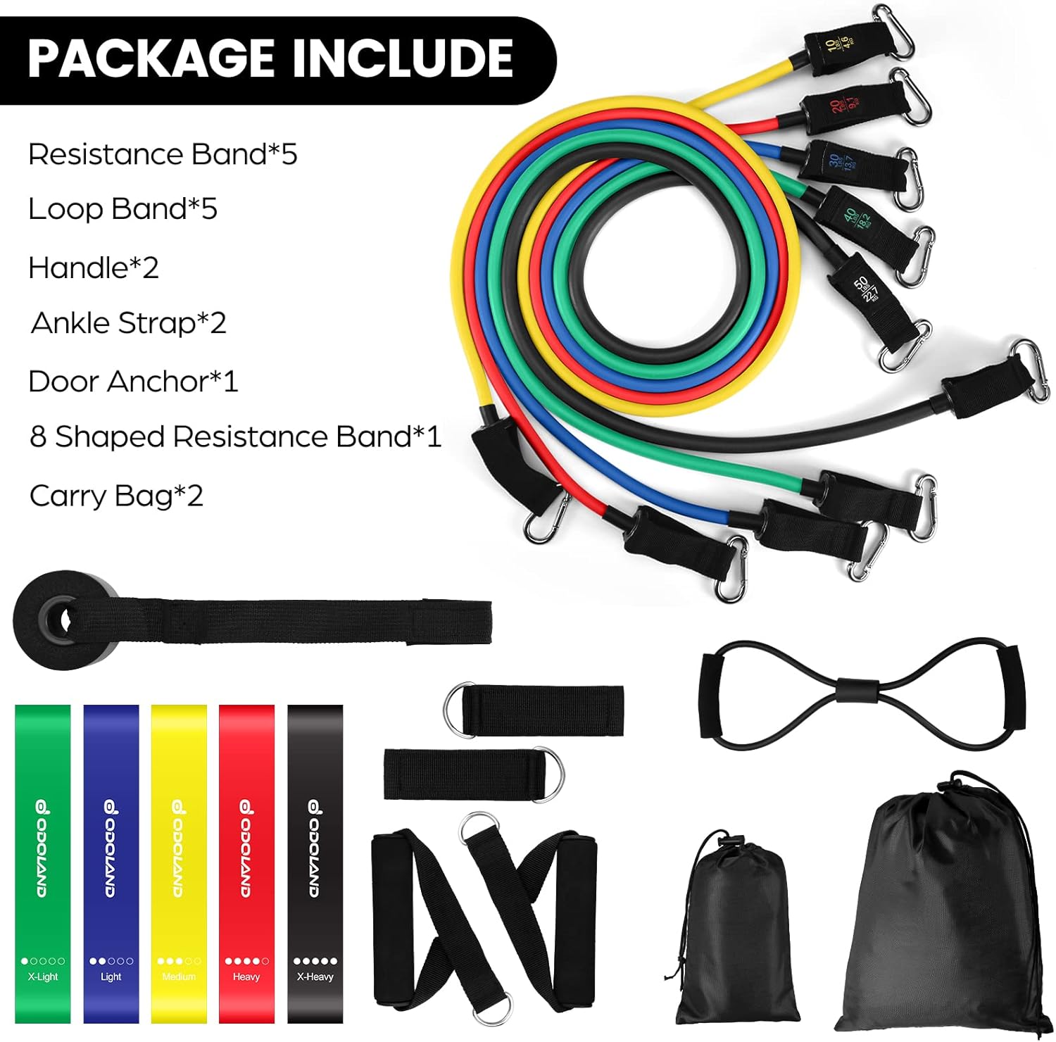Thumbnail 1 de Odoland Élastiques de Musculation - Set Bandes d’Exercice (Kit 5 tubes + 4 bandes) avec Accessoires