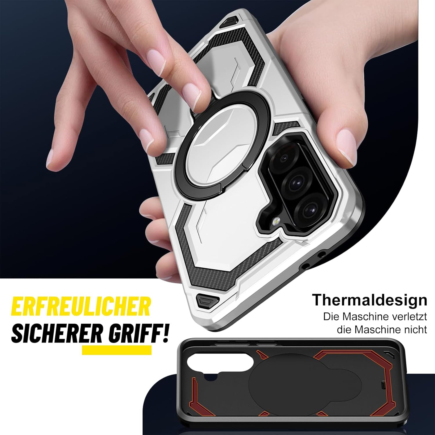 Thumbnail 3 de Hülle für Samsung Galaxy A17 von Vanki – MagSafe kompatibel, militärischer Schutz, integrierter 360° Ständer, silber