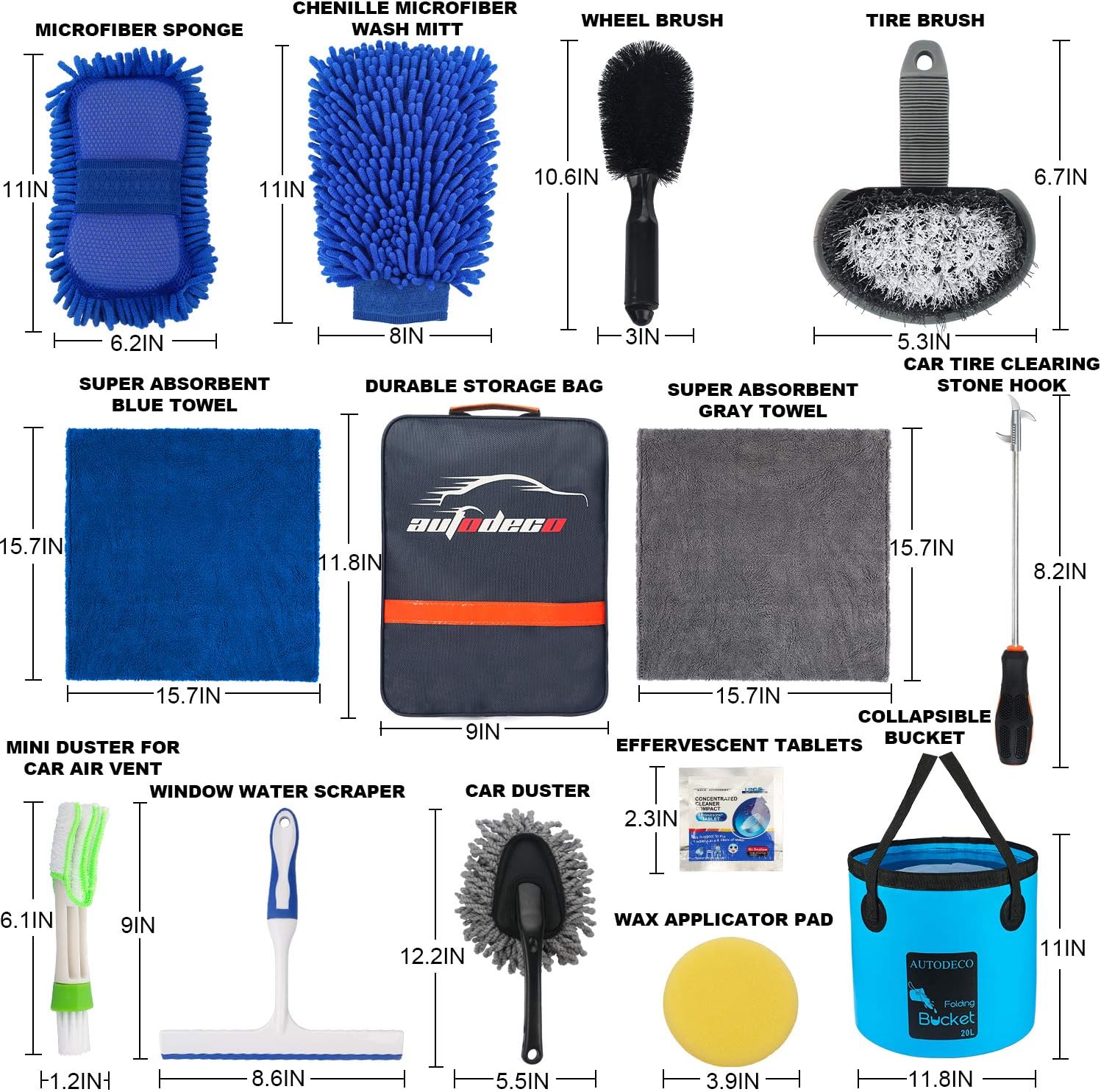 Thumbnail 6 de AUTODECO 22Pcs Car Wash Cleaning Kit with Collapsible Bucket