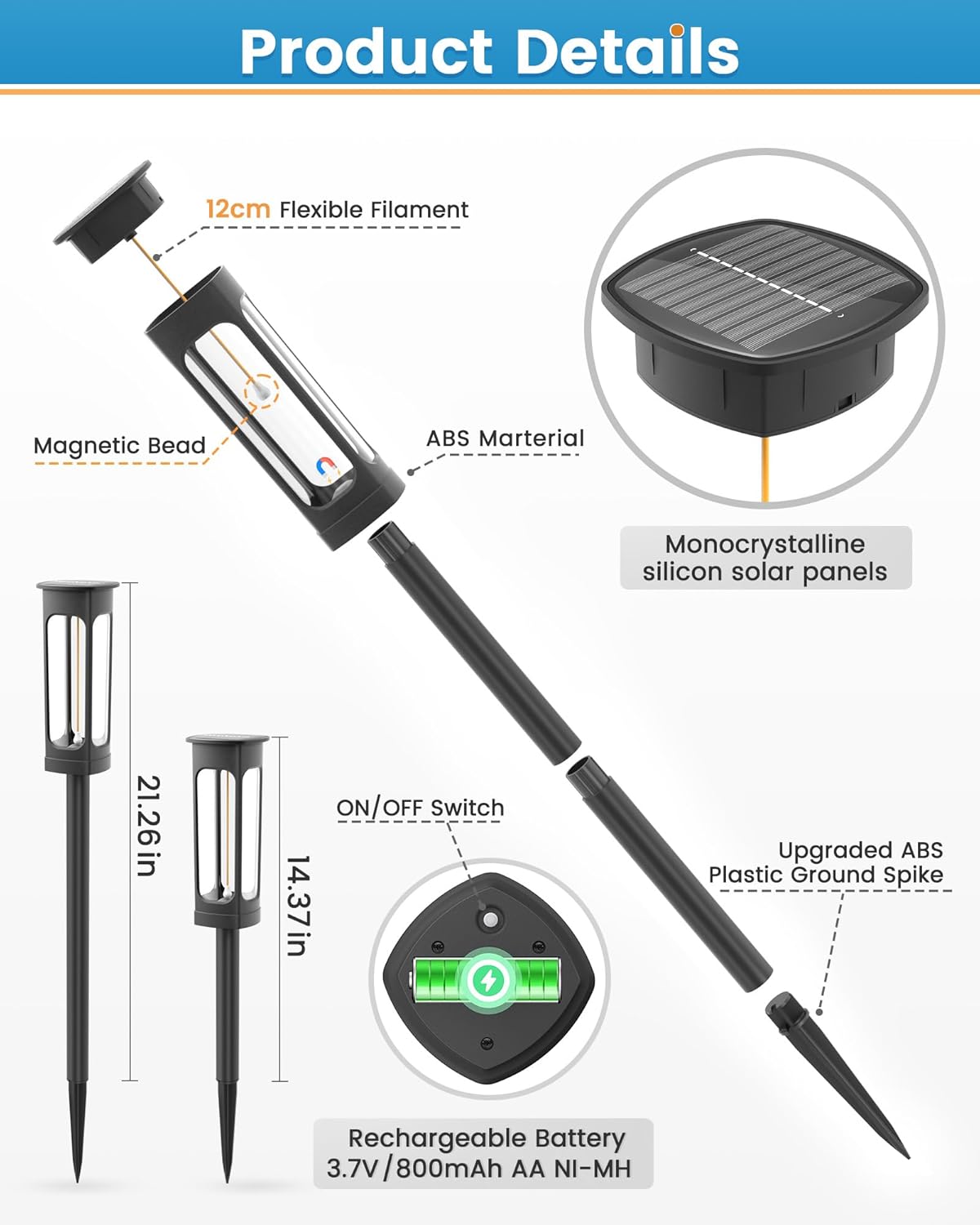 Thumbnail 1 de VOLISUN Solar Lights Outdoor Garden — 8 Pack Silicone Filament Pathway Lights