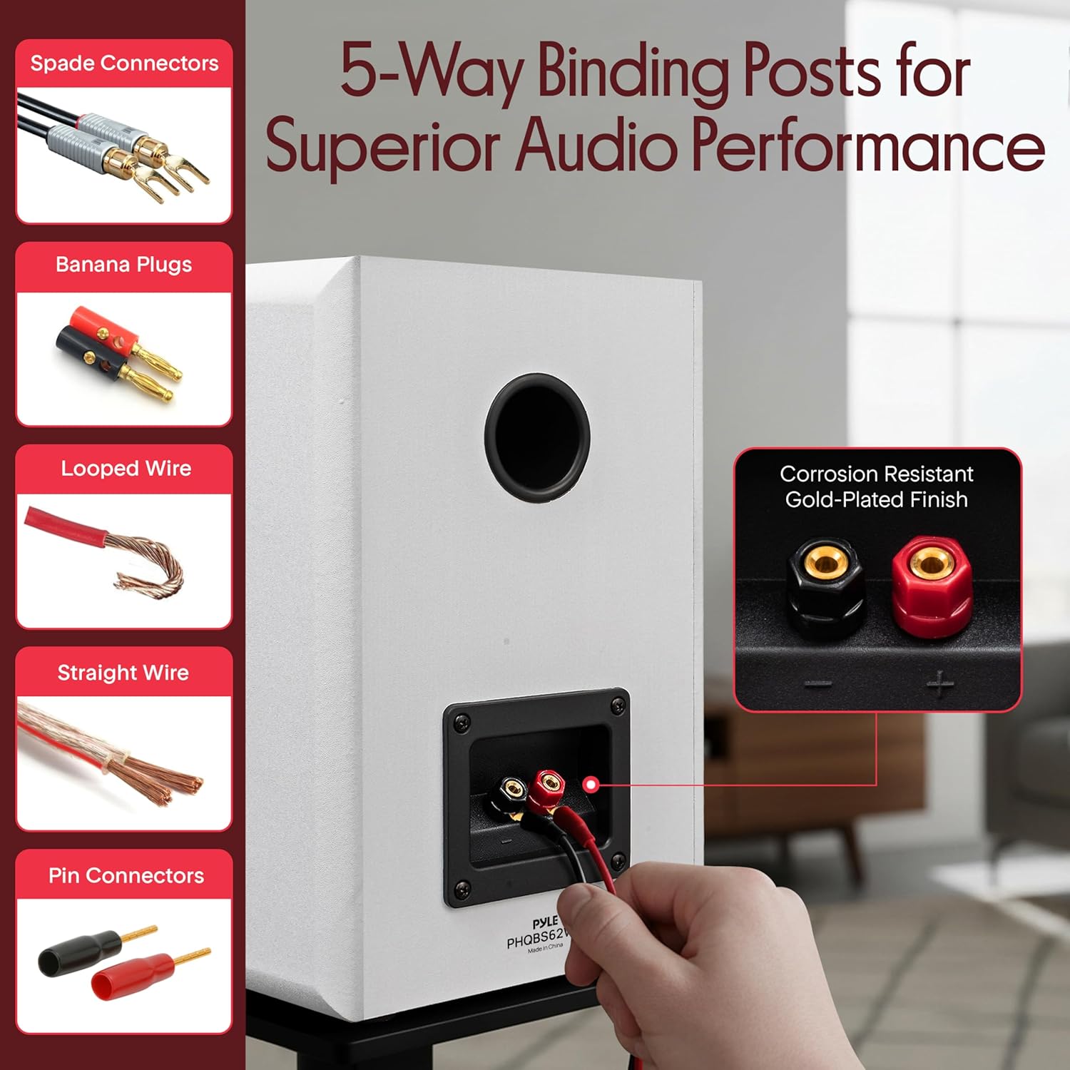 Thumbnail 2 de Pyle Bookshelf Speakers Passive Hi‑Fi (16.5 cm) with Wall Mount Brackets, RCA Input, 200W Max – White