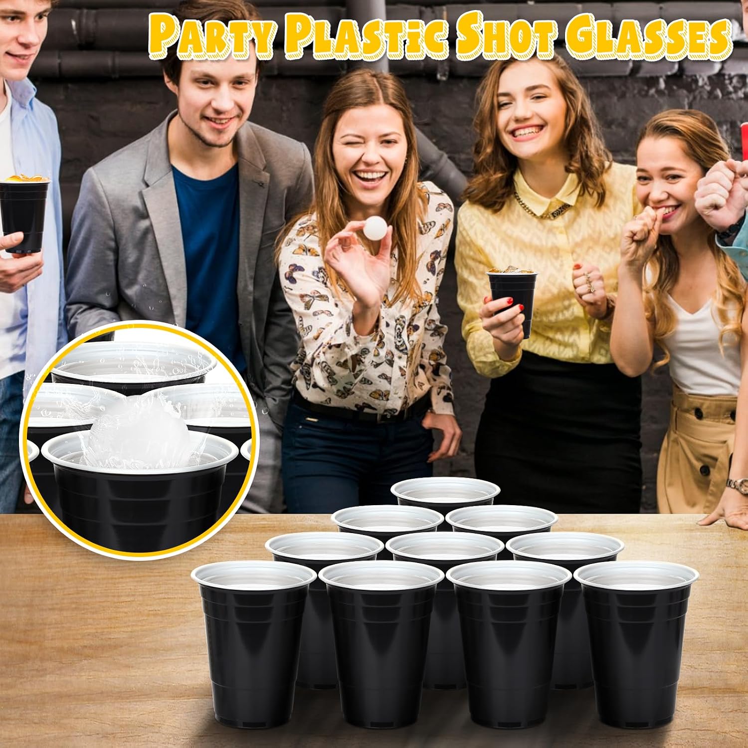 Detalle 1 de DI QIU REN 16 oz Black Plastic Cups, 100-Pack, Stackable with Fill Lines