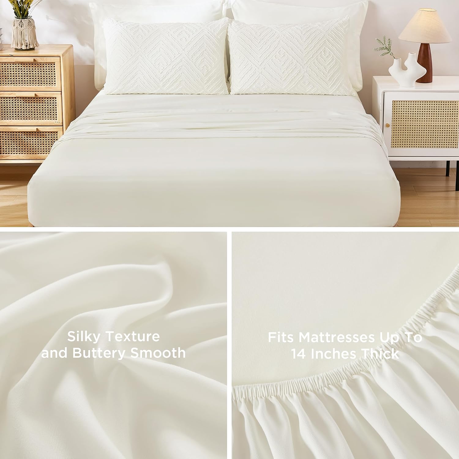 Detalle 2 de Andency Oversized King Comforter Set (7-Piece) in Ivory Boho Tufted Bedding “Bed in a Bag”