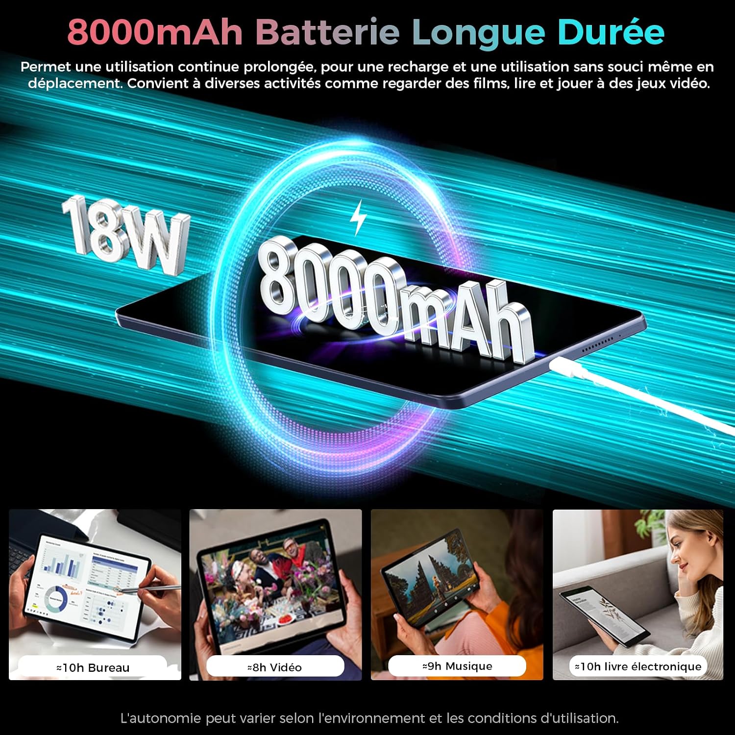 Detalle de RebotAi 2026 Tablette 11 Pouces Android 16 avec Gemini AI, 32Go RAM + 128Go ROM + 1To TF