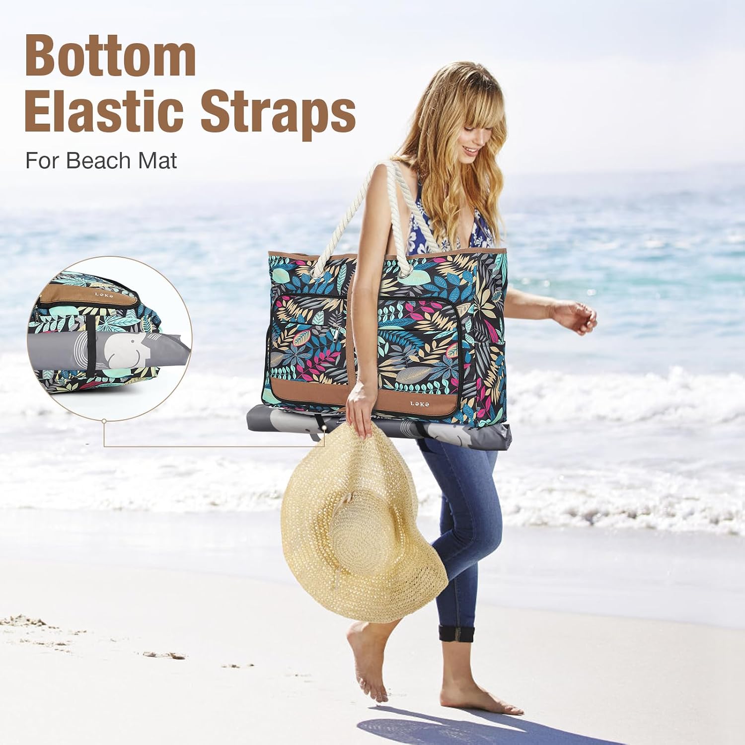 Thumbnail 6 de Lekespring Strandtasche Damen Groß mit Reißverschluss – Vielseitiger Shopper für Strand, Badetag und Reisekoffer (Blauer Dschungel)