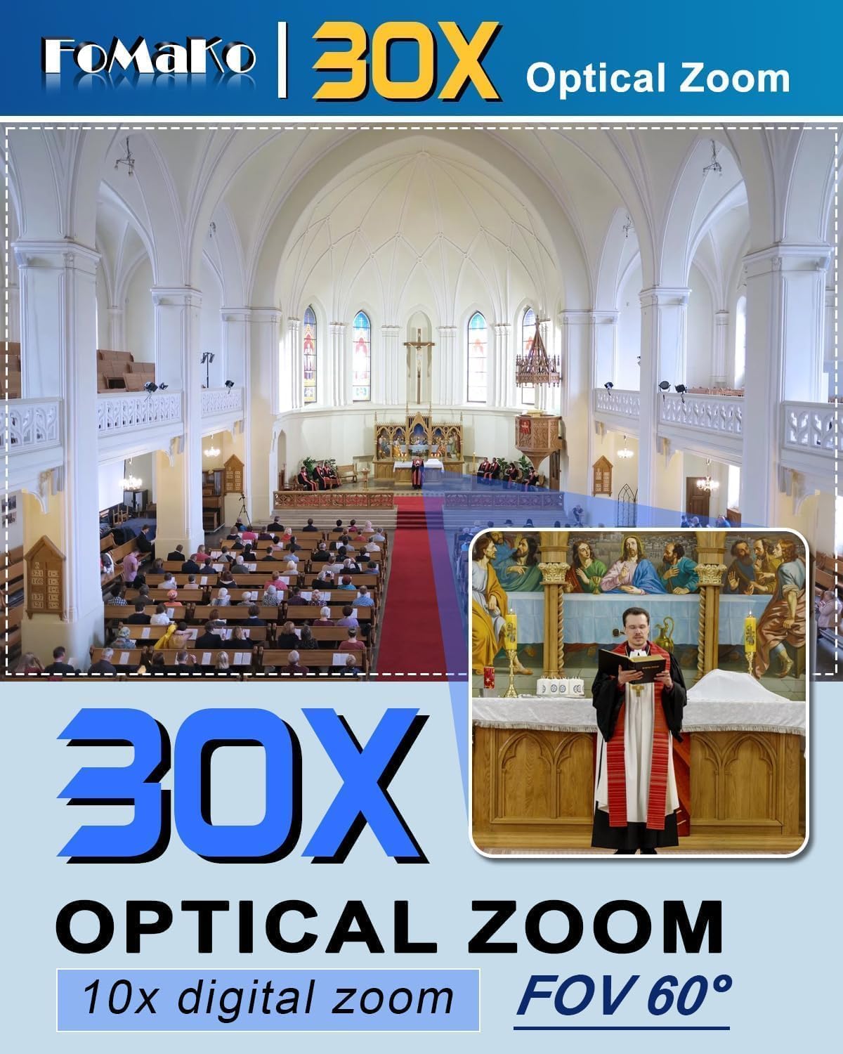 Detalle 2 de FoMaKo Caméra NDI HX3 PTZ avec suivi IA — 20x zoom, 1080p60, PoE, NDI 6 certifiée