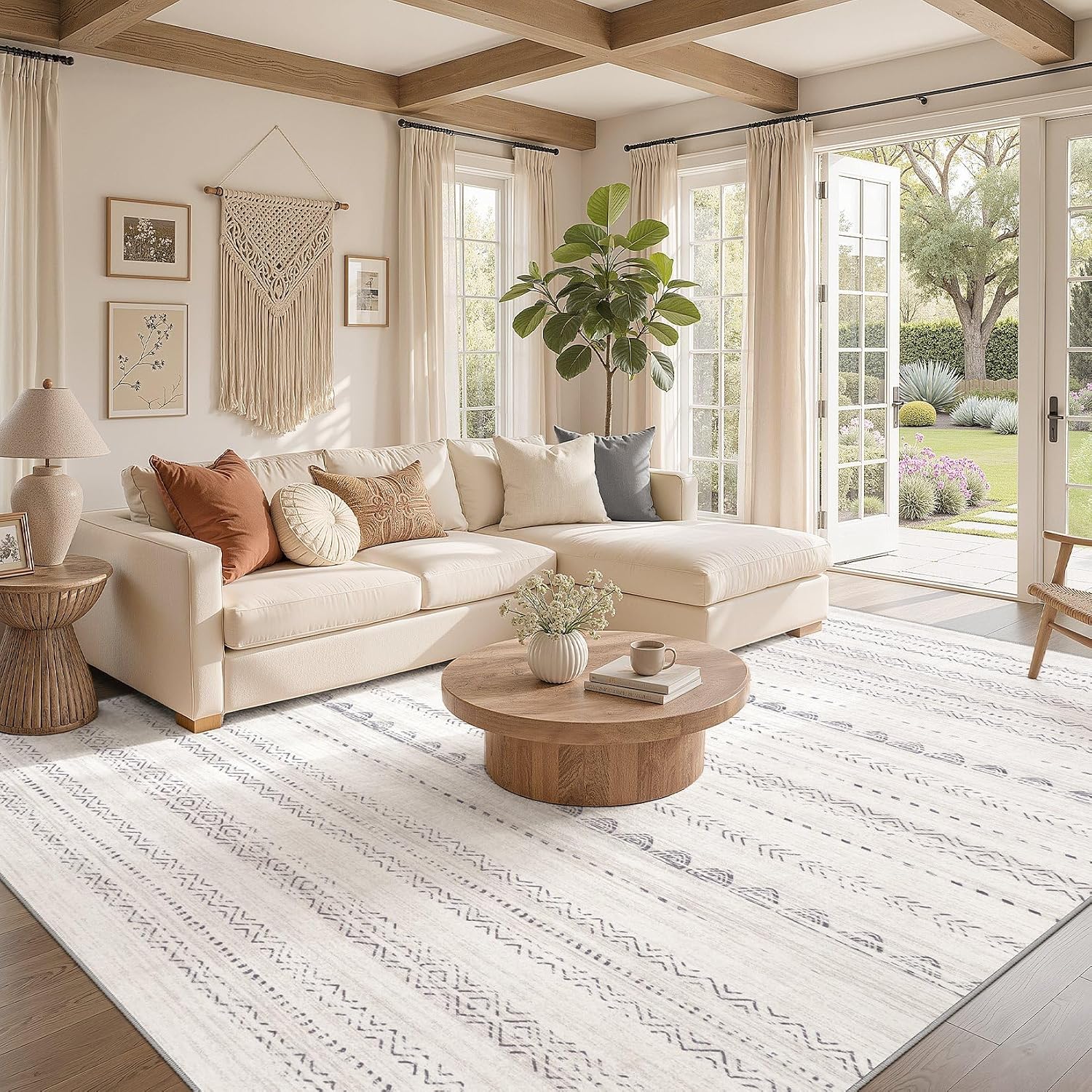 Detalle de Nakagishi 8x10 Washable Boho Area Rug (Gray) with Non-Slip TPE Backing