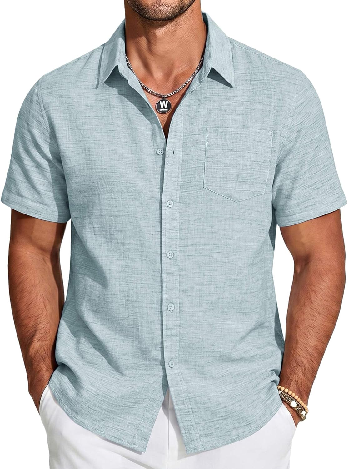 Thumbnail 6 de COOFANDY Men's Short Sleeve Button Down Linen Shirt