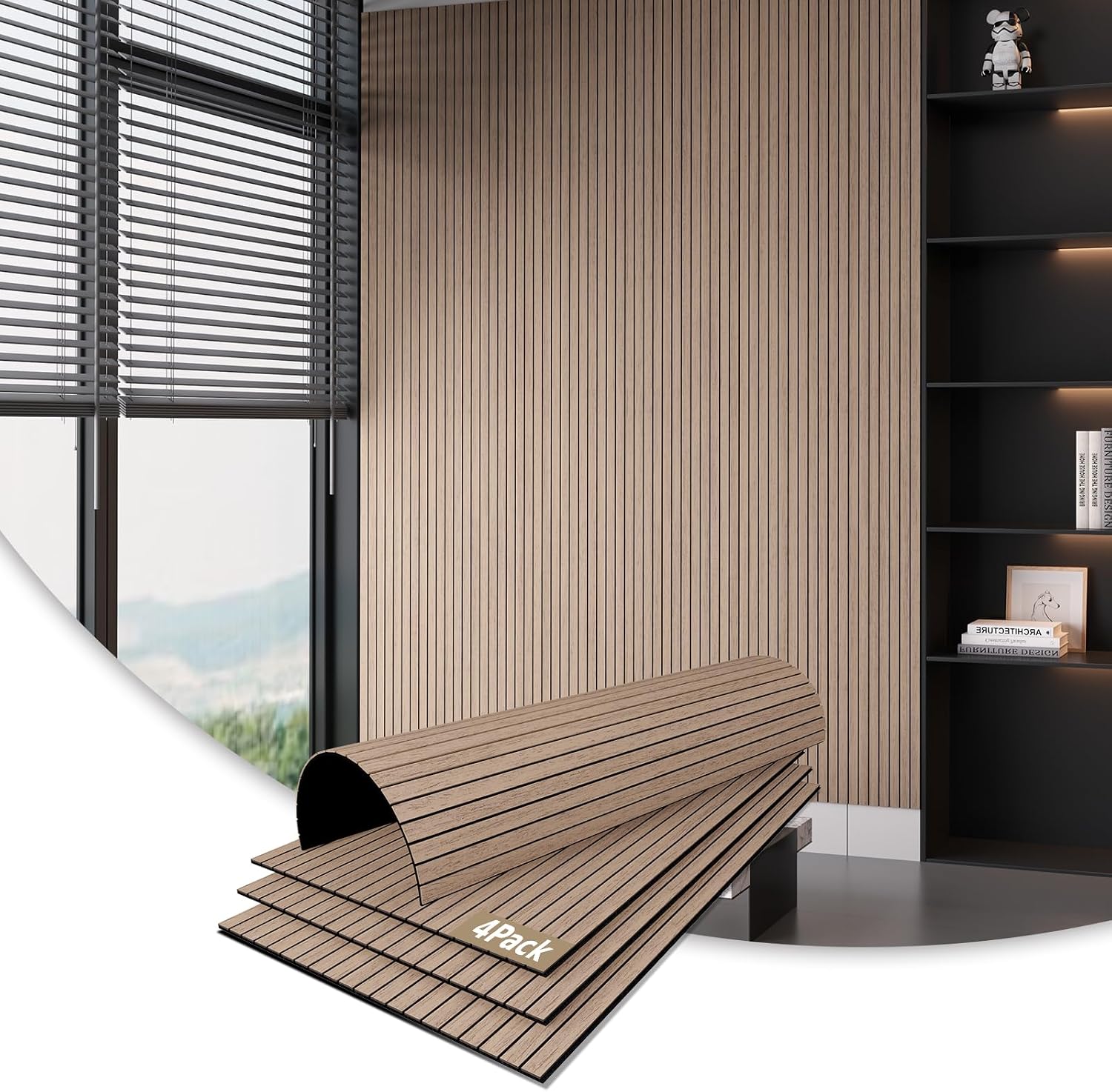 Detalle de AKUMAX AM -3D05-Teak-8mm-8P Walnut Acoustic Slat Wall Panels, 4-Pack