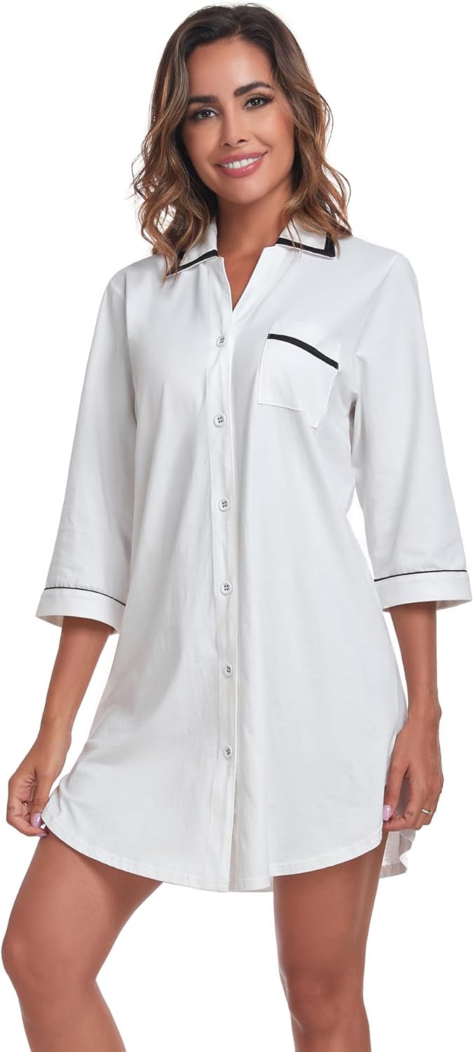 Detalle 2 de COLORFULLEAF Cotton Nightgown Button-Down S-XXL