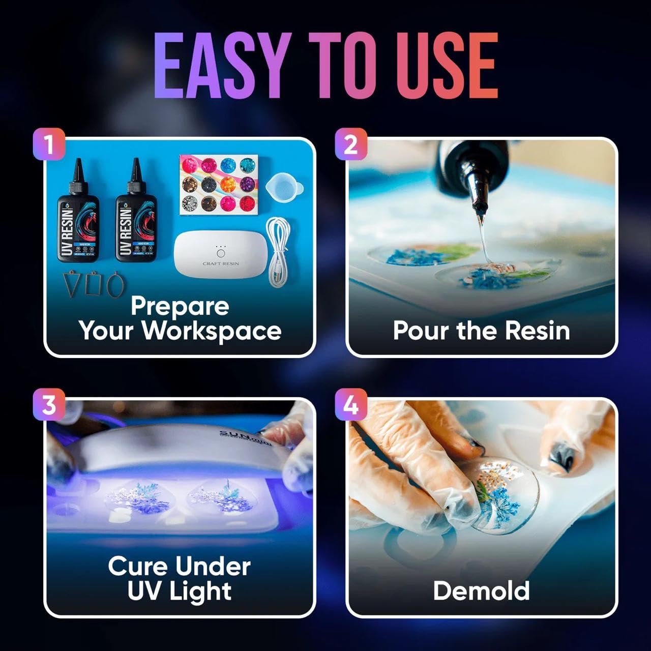 Thumbnail 3 de CRAFT RESIN UV-Harz-Set mit Lampe – 3 x 100 g kristallklares UV-Epoxidharz + 36W Lampe (22 LEDs) für Schmuck & DIY