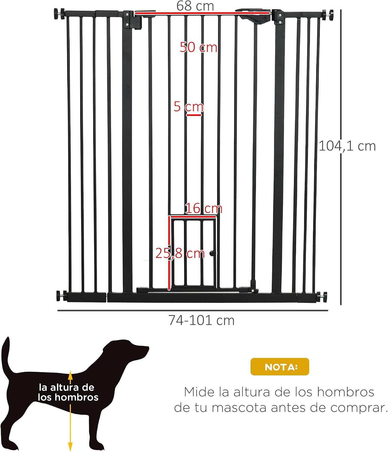 Detalle de PawHut Barrera para Perros 74-101×104,1 cm