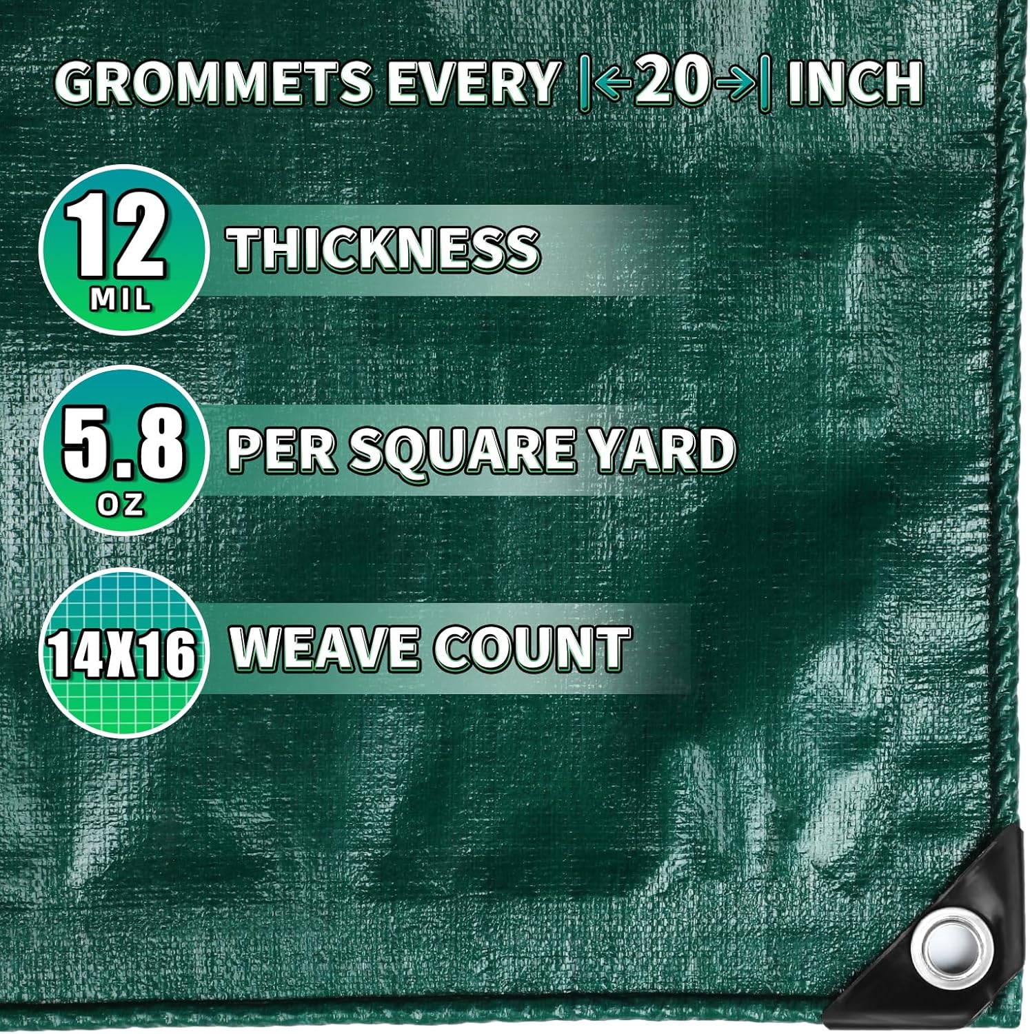 Thumbnail 3 de TA*RP YXCN Green Heavy Duty Tarp 20x30 Feet, 12 Mil Thick