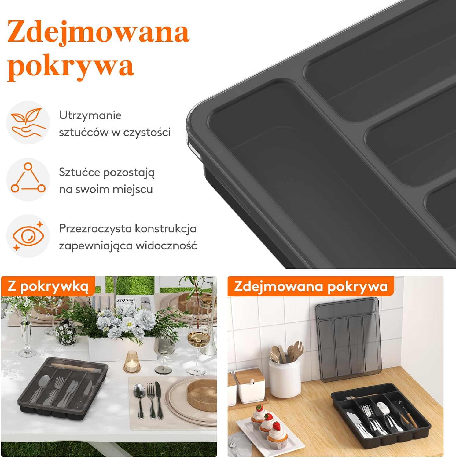 Detalle 2 de Lifewit 24099 organizer do szuflady na sztućce, 5 przegródek i pokrywka