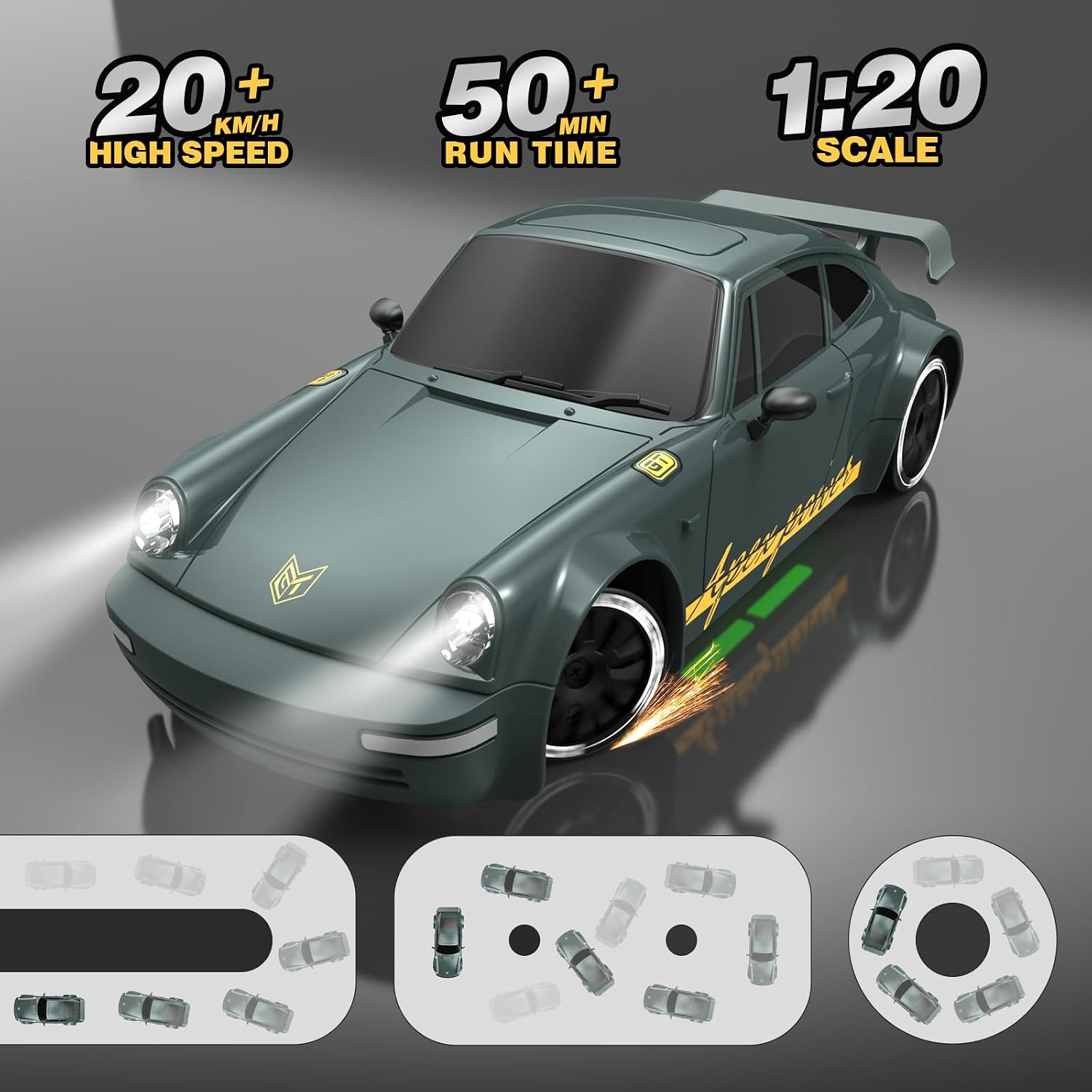 Thumbnail 1 de Remote Control Car RC Drift Car 1:20 4WD with 2.4GHz Radio, 20KM/H, LED Lights, 2 Tire Configurations