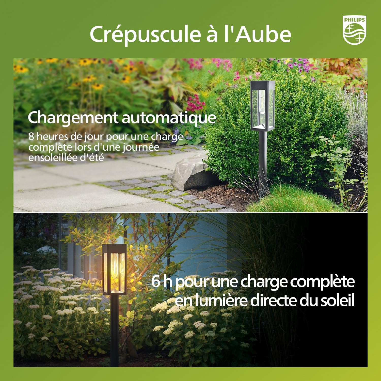Detalle de Philips Lot de 8 Lampes Solaires pour Allées – Éclairage Paysager LED 3000K
