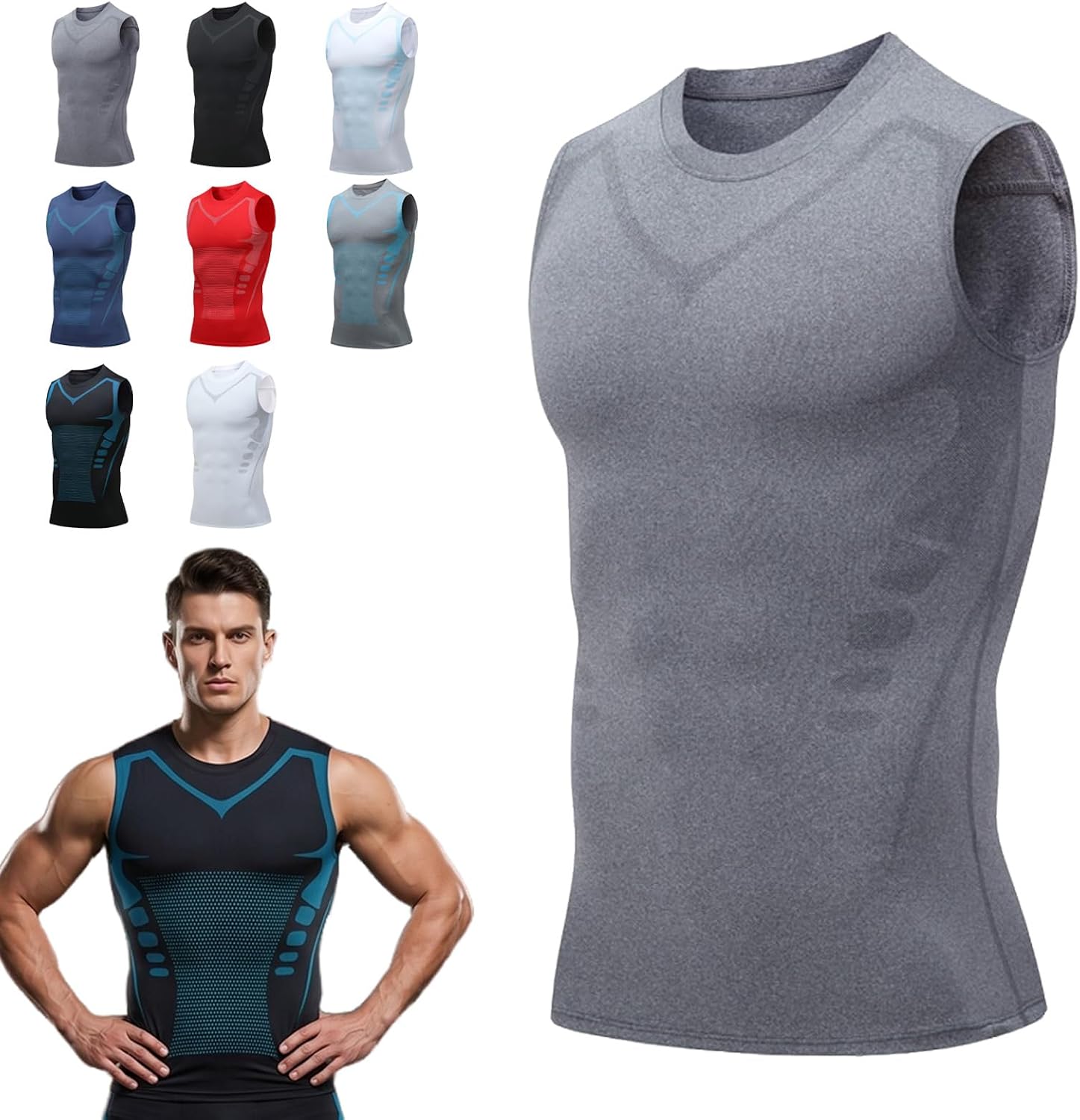Detalle de Knubbuf NorthPower Men's Compression Vest, Sleeveless Round-Neck Shaping Top