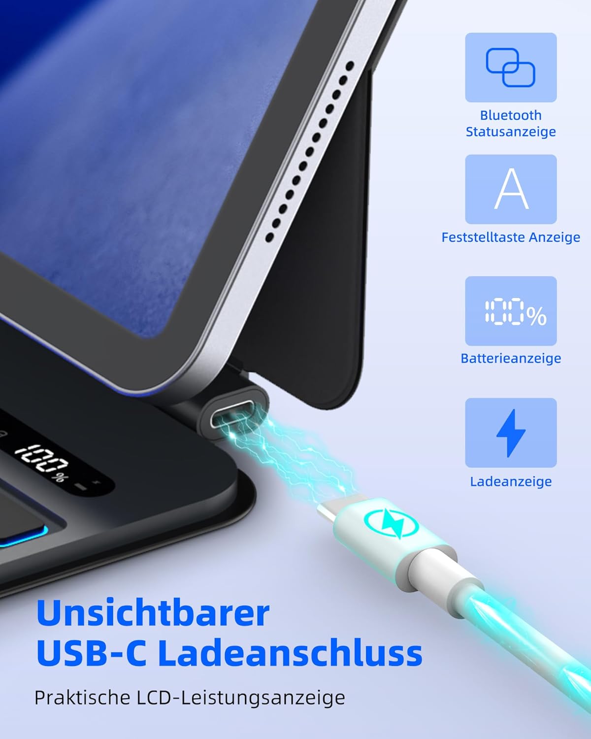 Thumbnail 3 de Bettdow Tastaturhülle 13 Zoll für iPad Air M2/M3/M4 & 12,9" iPad Pro – Leichte Aluminiumlegierung, schwebendes Design, Trackpad