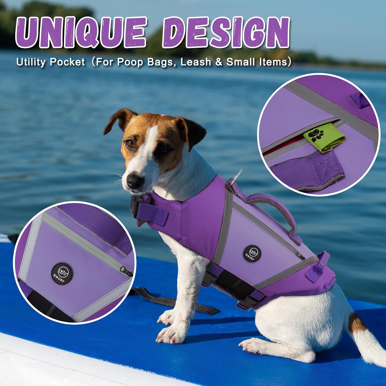Thumbnail 5 de EMUST Dog Life Vest for Swimming — Adjustable, Reflective, Quick-Release Buoyancy Jacket for Small to Extra-Large Dogs