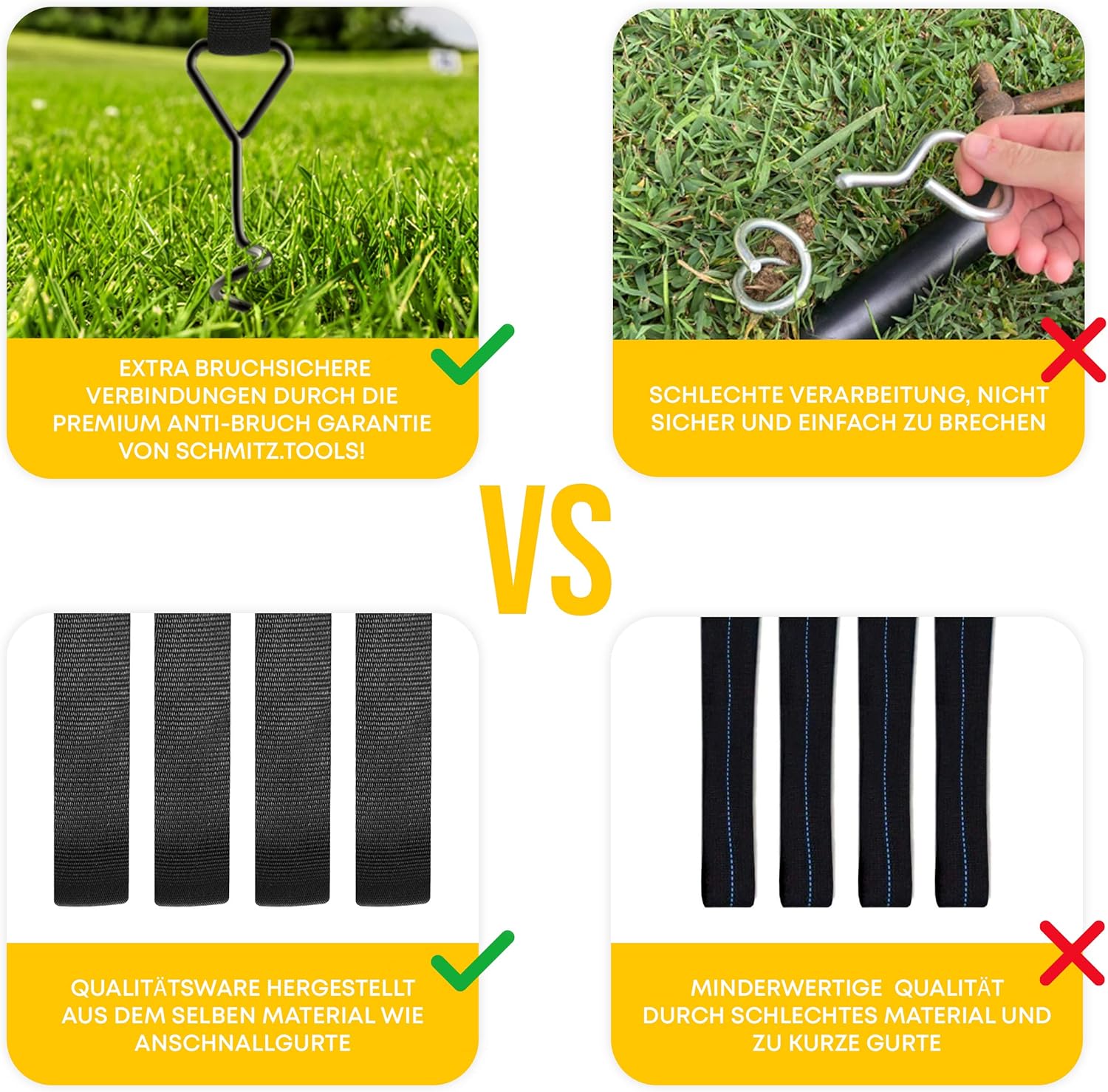 Detalle de Schmitz.Tools Bodenanker Trampolin Erdanker – Extra sichere Premium-Ausführung, verstellbarer XXL-Gurt, 2,50 m, rostfrei