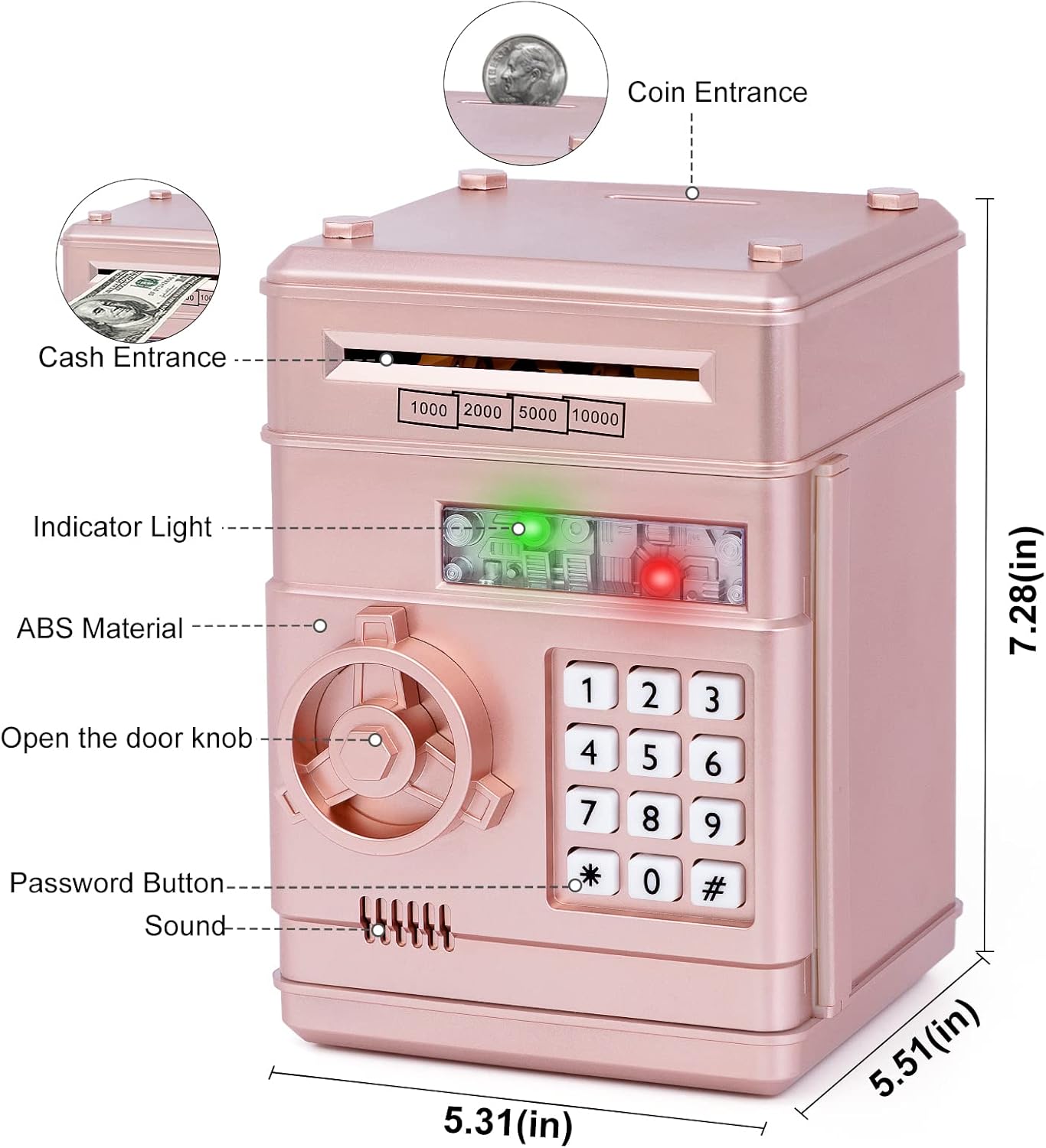 Detalle de Refasy Piggy Bank ATM Electronic Coin Can 600 Coins
