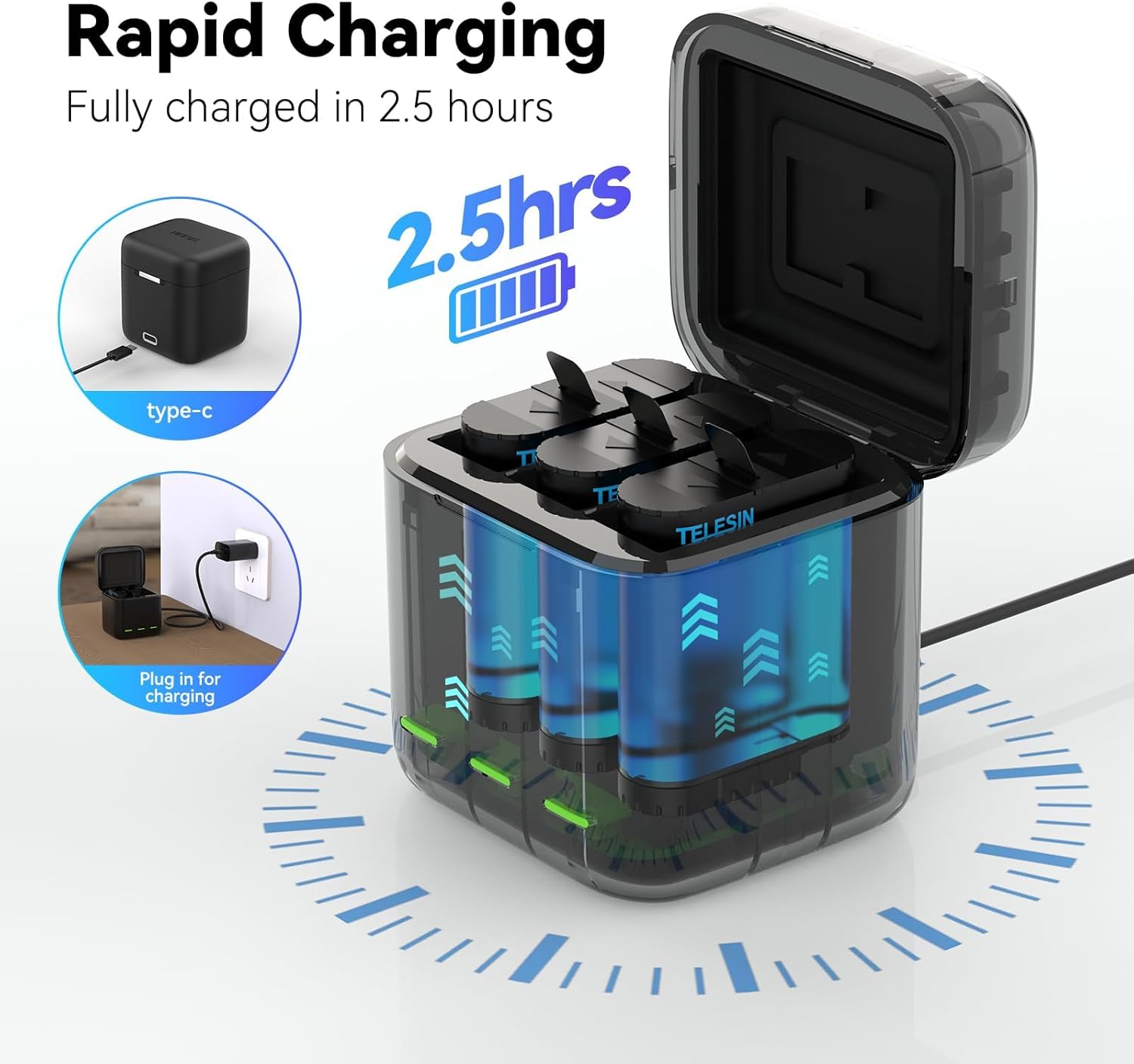 Detalle 2 de TELESIN Akku-Ladegerät-Set 2er für GoPro