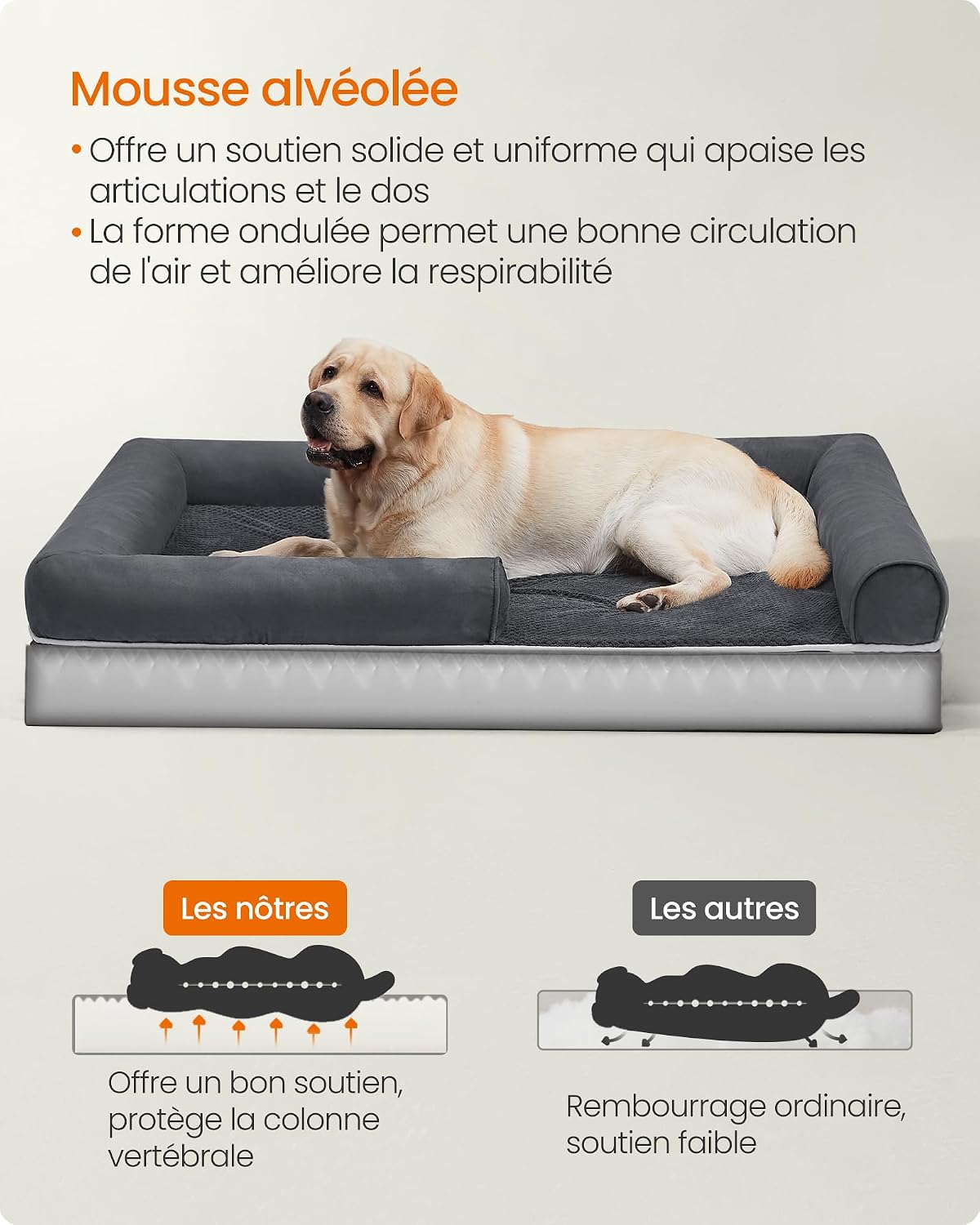 Detalle de Feandrea Panier pour Chien Orthopédique — Canapé et Lit pour Animaux 135 x 102 x 23 cm, Gris Foncé