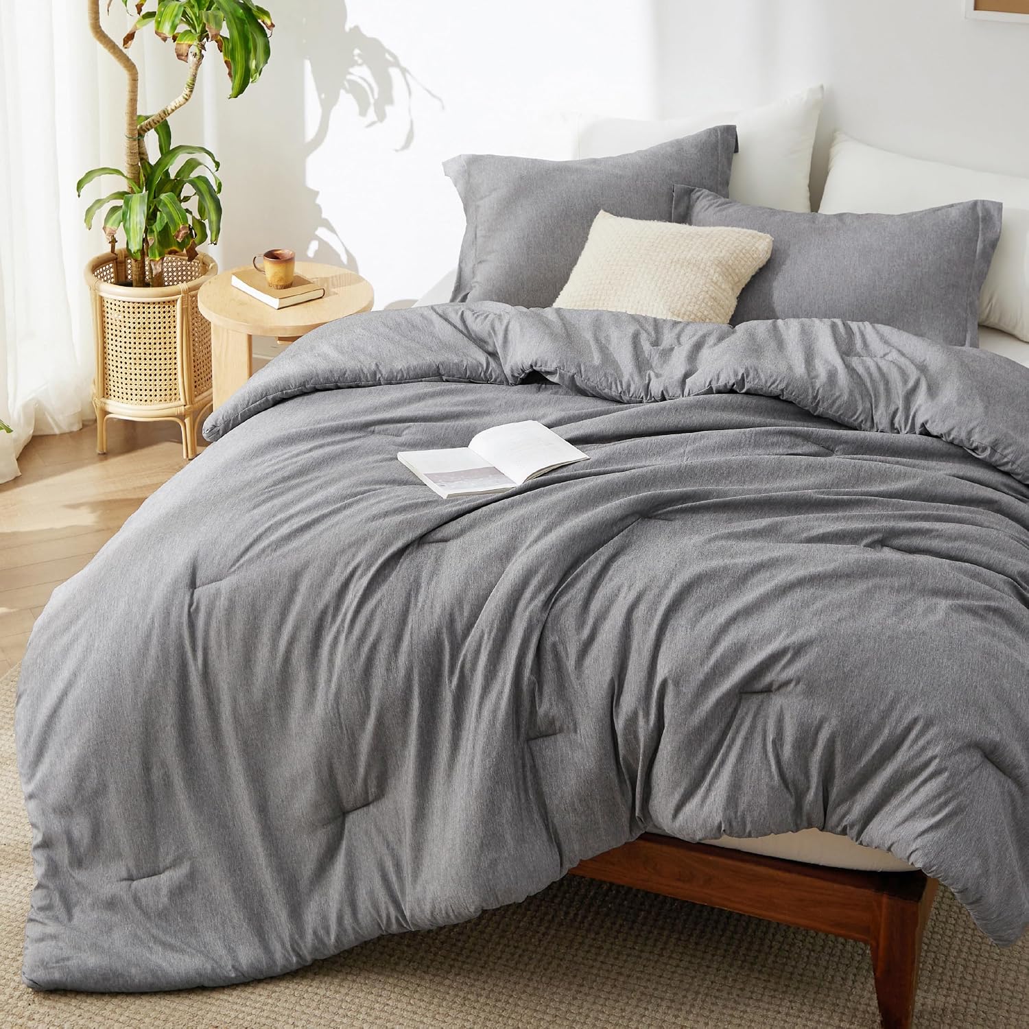 Detalle de Bedsure Comforter Set-Solid-Cationic Dyeing Oversized Queen, Grey Melange