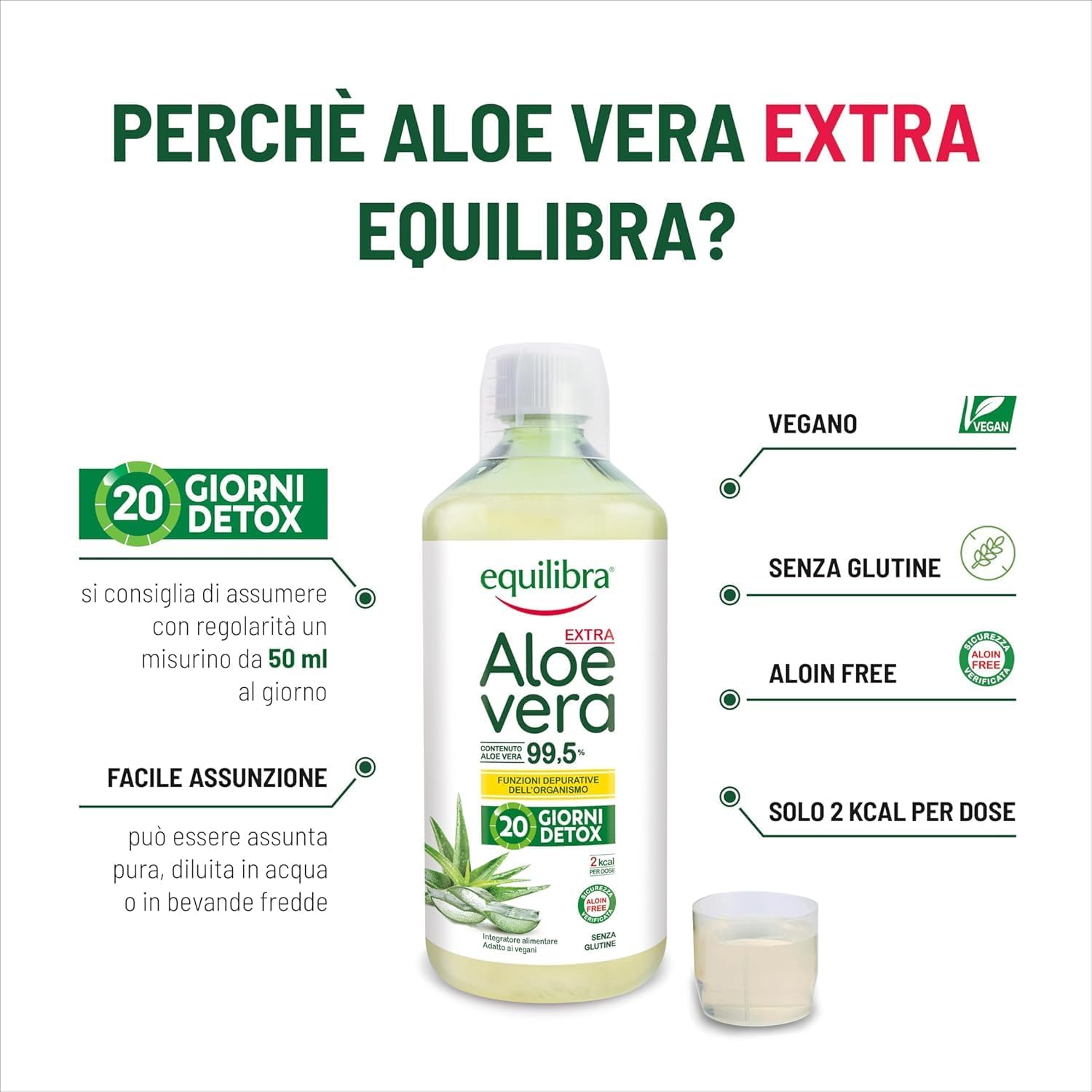 Detalle de Equilibra Aloe Vera da Bere, 100% Pura Polpa di Aloe (2x1000 ml, 40 giorni) depurativa e lenitiva