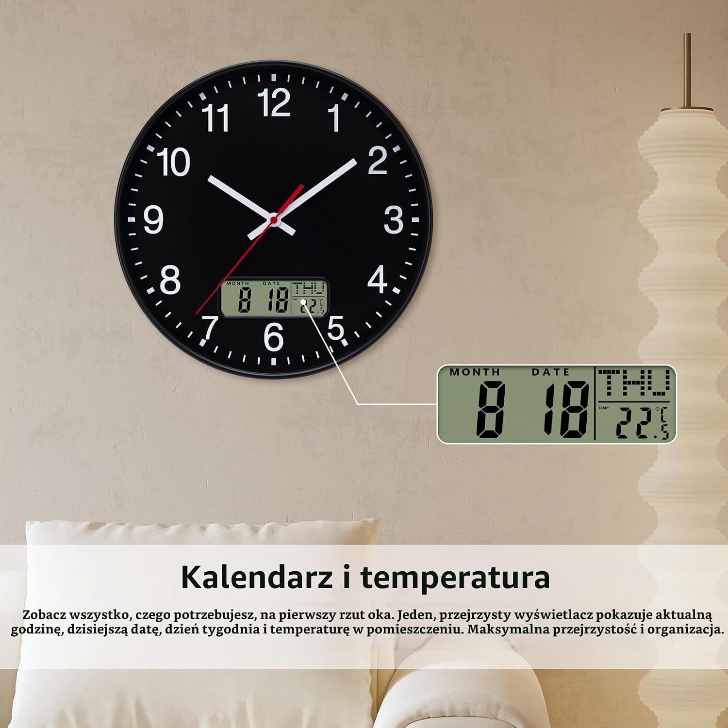 Detalle 2 de VIVILINEN 9951425VIVILINEN – zegar ścienny 30 cm, cichy, z temperaturą i wilgotnością