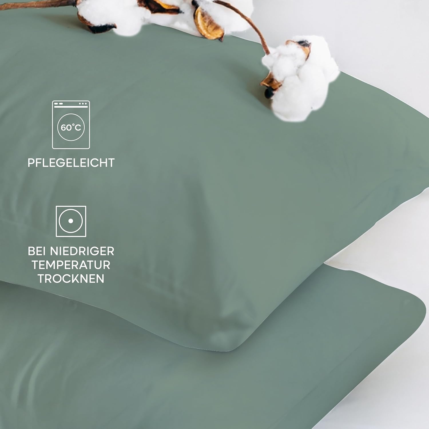 Thumbnail 5 de Twinzen® Kissenbezug 40x60 (2er-Set) – 100% Jersey Baumwolle, 150 GSM, Grün, Reißverschluss, Öko-Tex