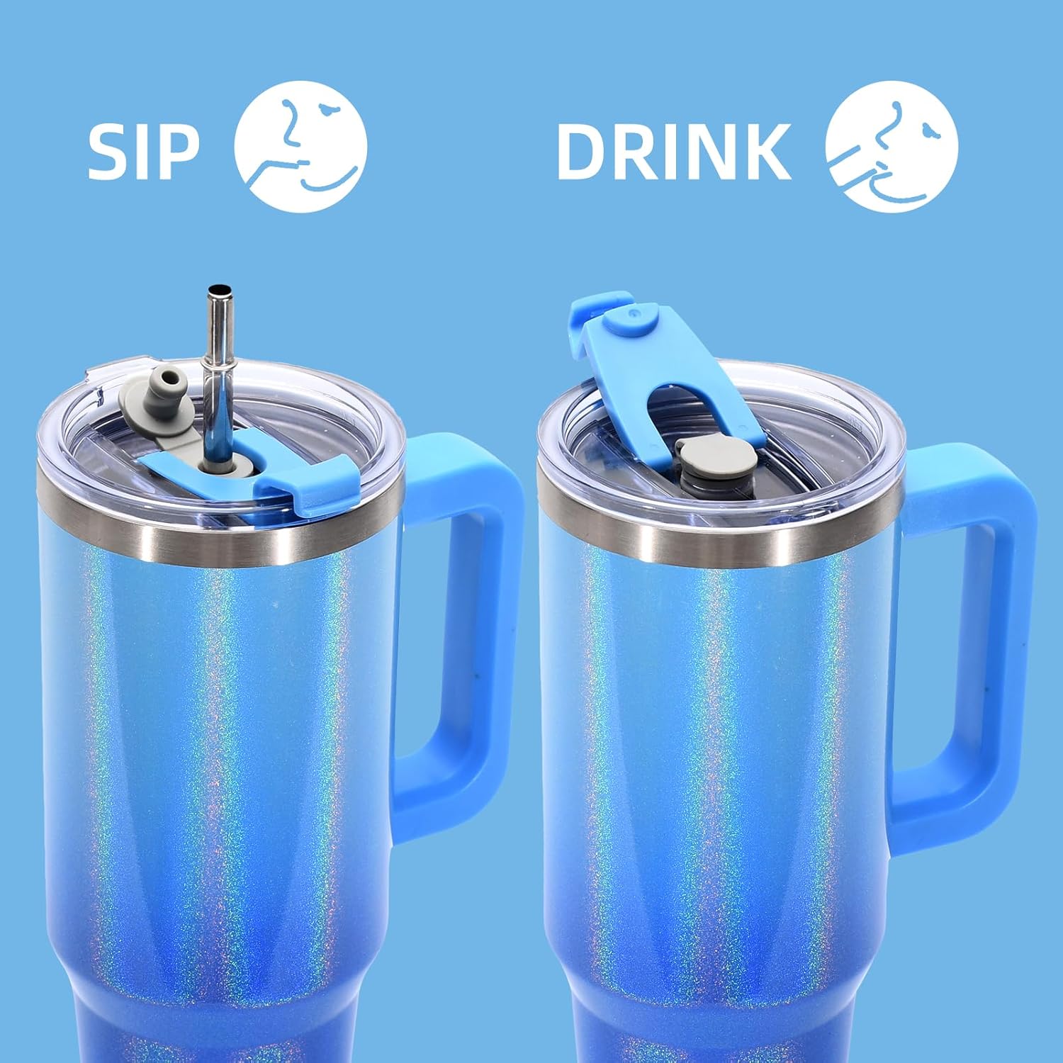 Thumbnail 6 de WATERSY 40oz Tumbler with Straw and Lid – 1182ml Stainless Steel Vacuum Insulated Travel Mug (Blue)