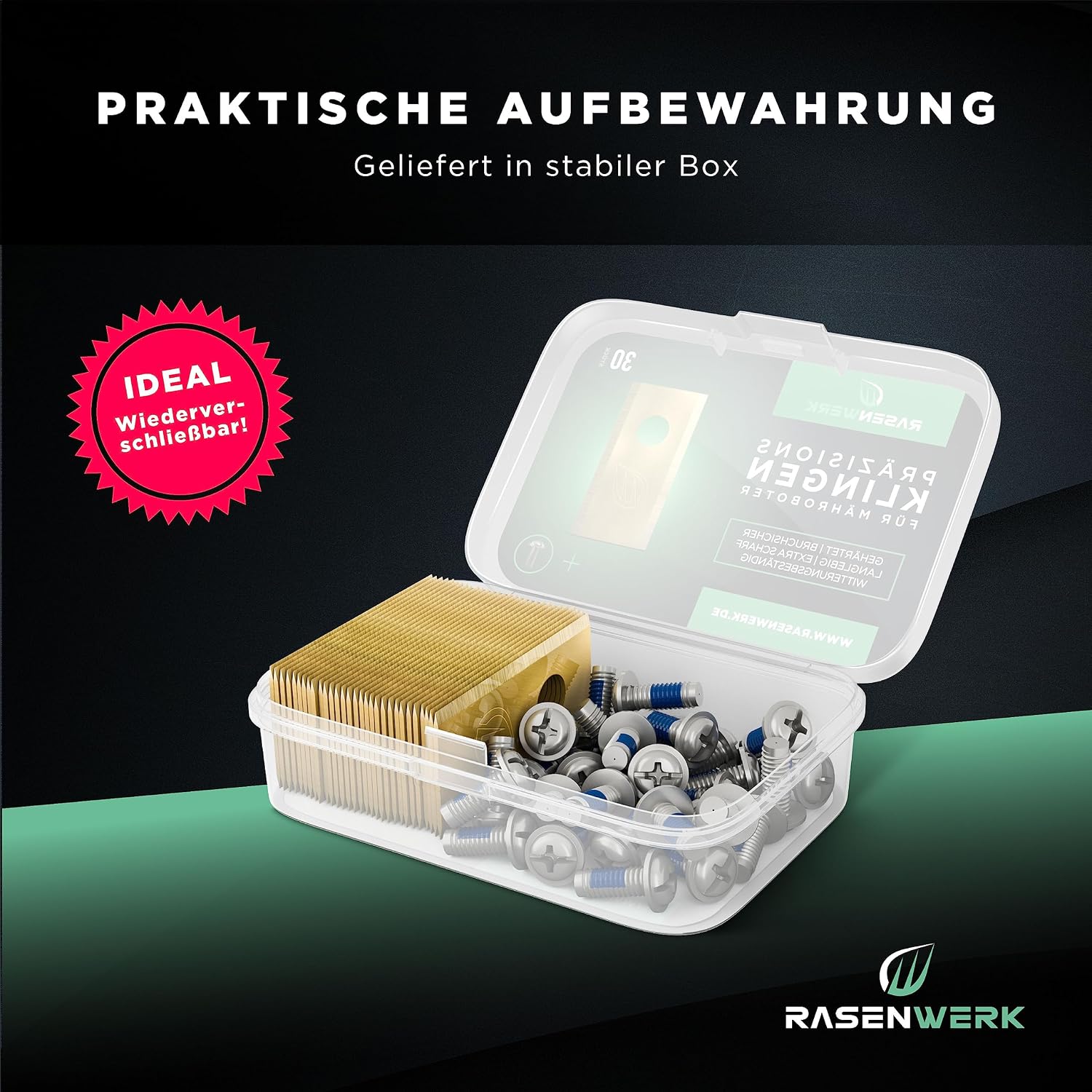 Thumbnail 1 de RASENWERK Hochwertige Mähroboter Messer mit Schrauben – 60er Ersatzmesser-Set kompatibel mit WORX, LandXcape, Zoef Robot & Einhell