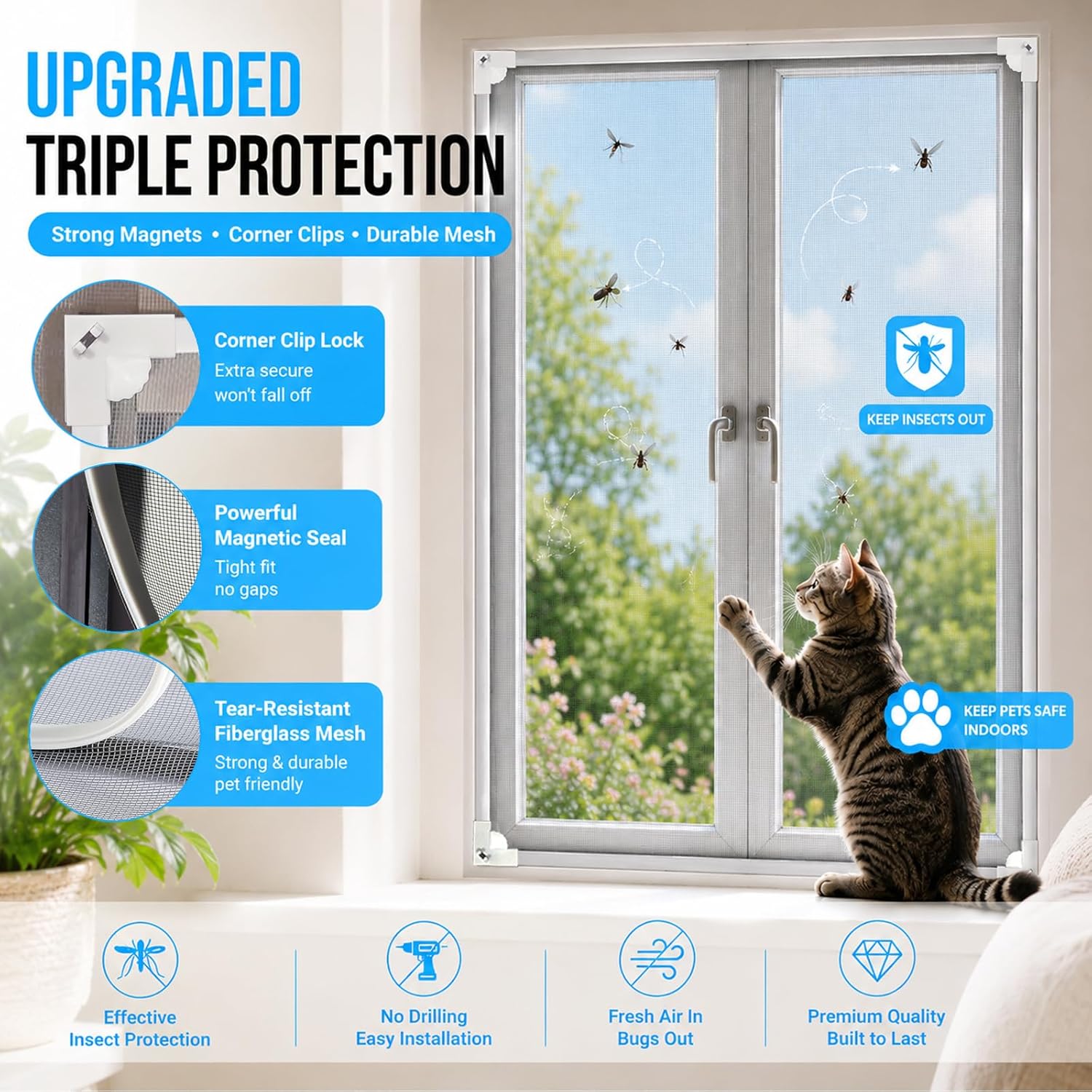 Detalle de AMLOOPH Magnetic Window Fly Screens — DIY, No-Drill Insect Mesh with Magnetic Closure (Up to 120x130cm)