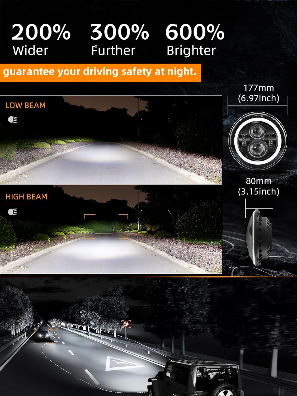 Thumbnail 3 de UNI-SHINE Black 7-inch LED Headlight