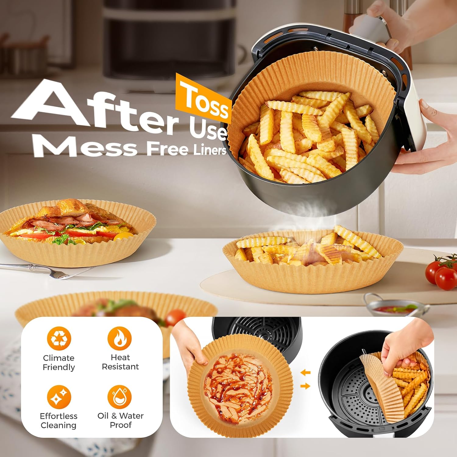 Thumbnail 2 de Air Fryer Liners for Ninja (205 PCS) — 8-Inch Round Disposable Parchment Liners, Oil-Proof & Non-Stick