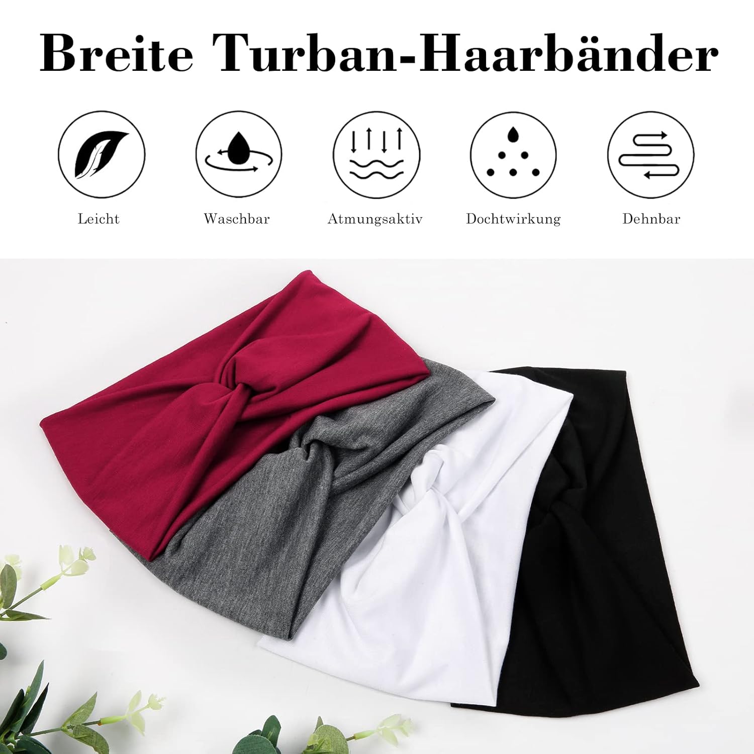 Thumbnail 3 de Haarband Damen Boho Stirnbänder – 4er-Set aus weichem Polyester, breites Turban-Stirnband (14×25 cm) – elastisch, bequem und vielseitig