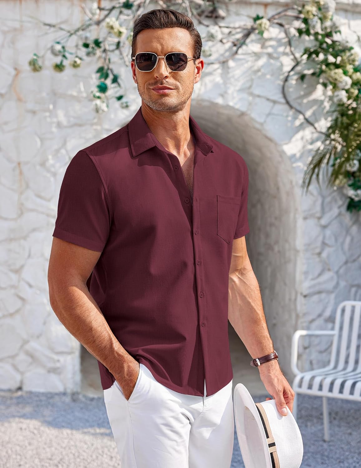Thumbnail 1 de COOFANDY Herren Hemd Kurzarm Sommer Strandhemd Regular Fit mit Brusttasche