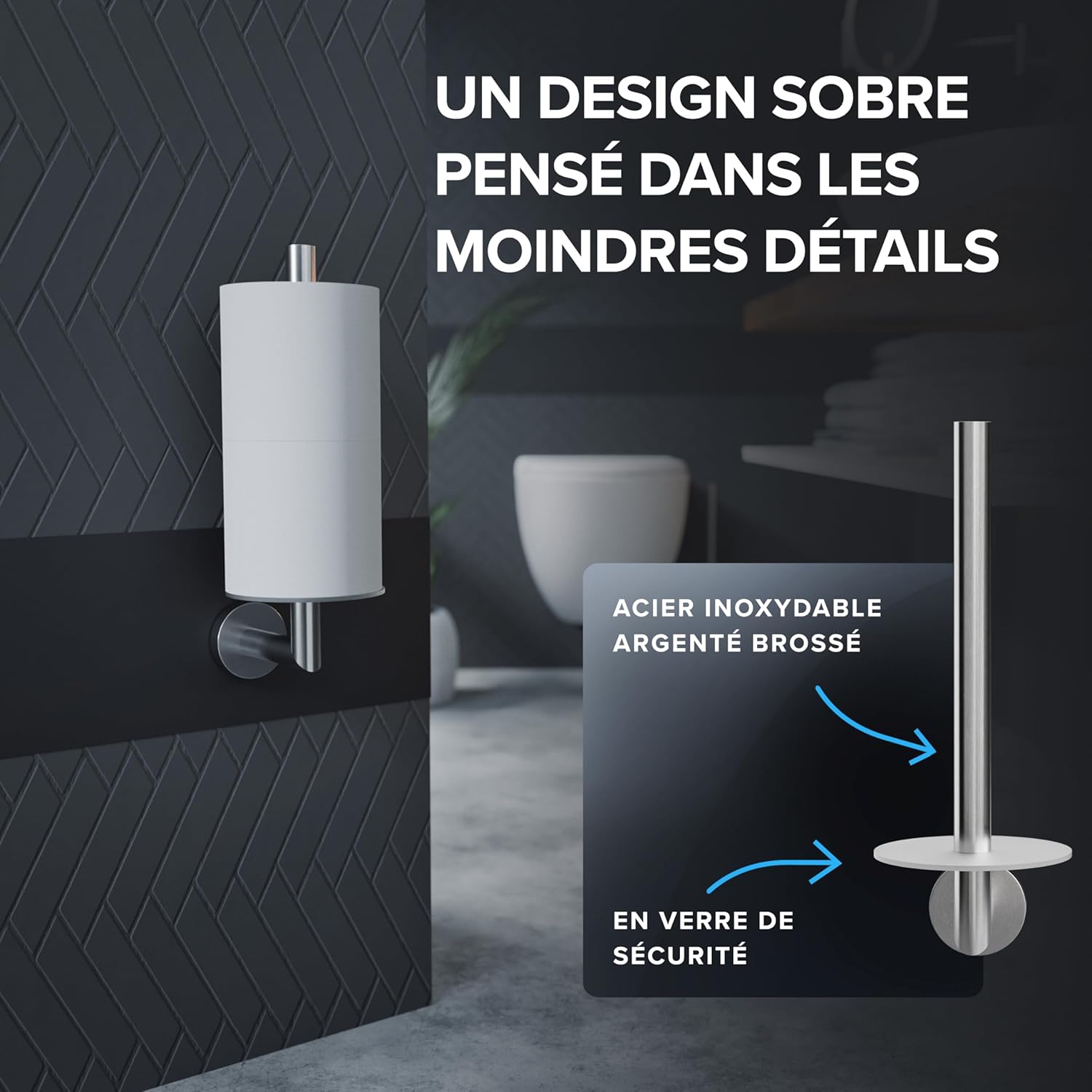Thumbnail 5 de Ovimar Skodsbol – Porte-rouleau mural sans perçage en acier inoxydable et verre, bouton d’achat élégant