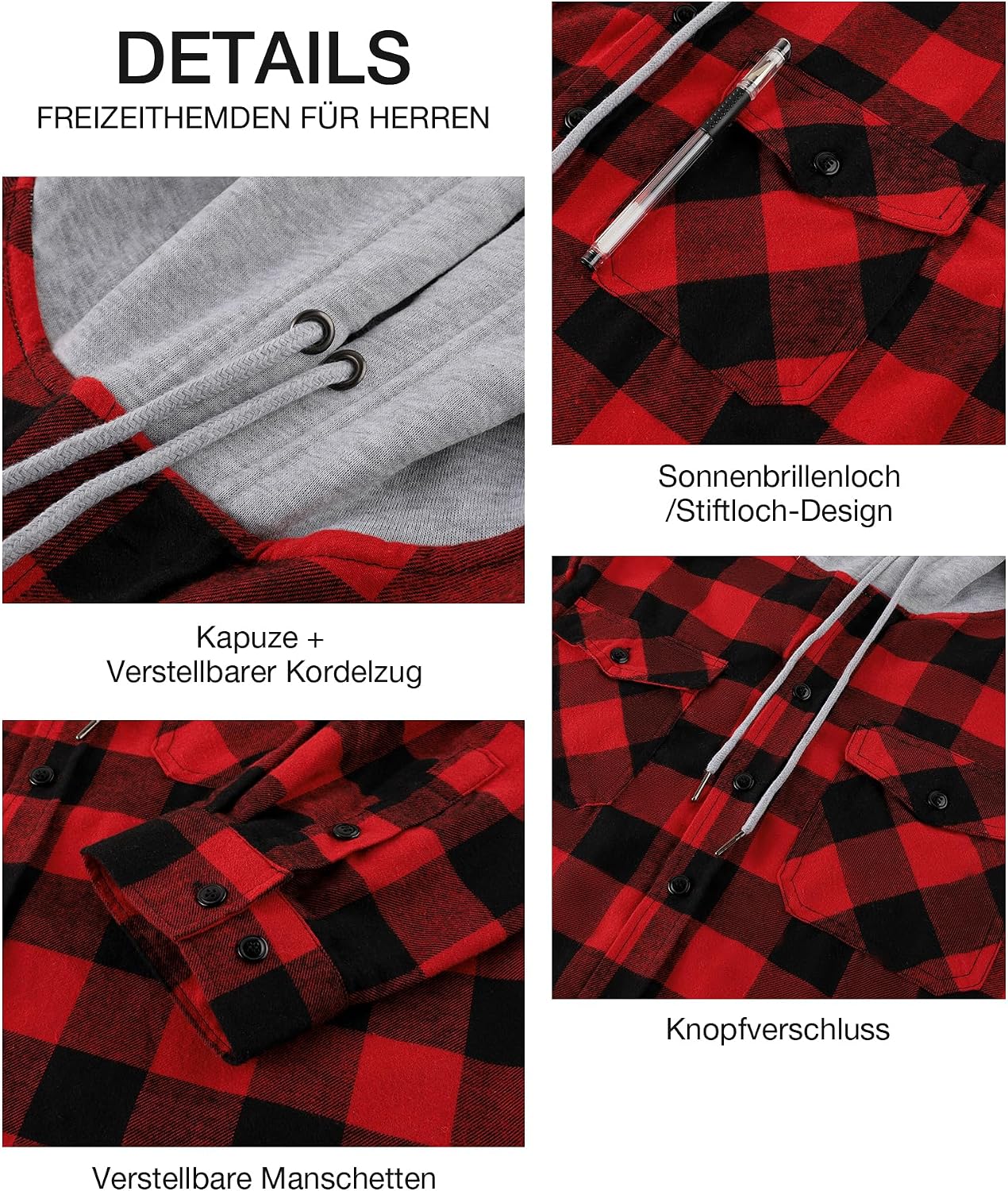 Detalle 2 de SwissWell Camisa a cuadros con capucha M-3XL
